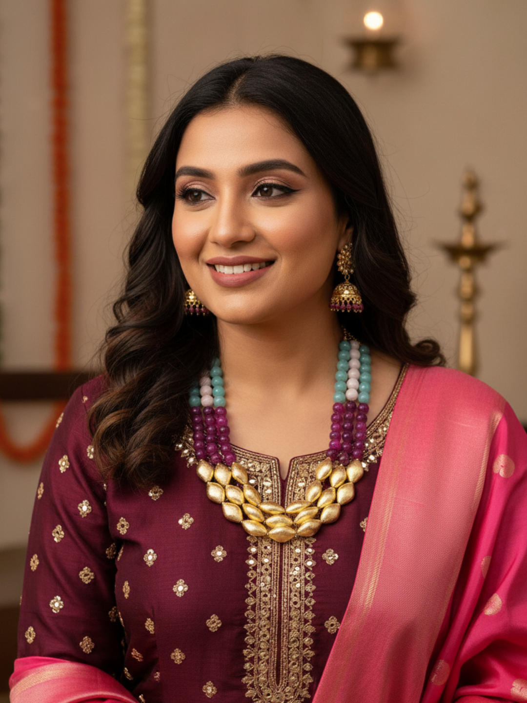 Awesome Faceted Multi Color Semi Precious Stone with Gold plated Brass Beads Party Wear Statement Necklace