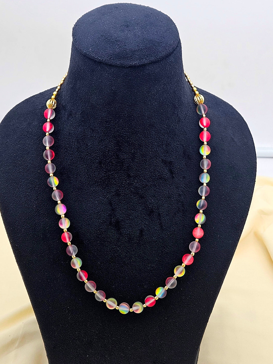 Gold plated Brass Beads with Multi Color Single Line Doublet Stone Light weight Ball Mala Necklace & Golden Brass Chain Drawing String for Closure