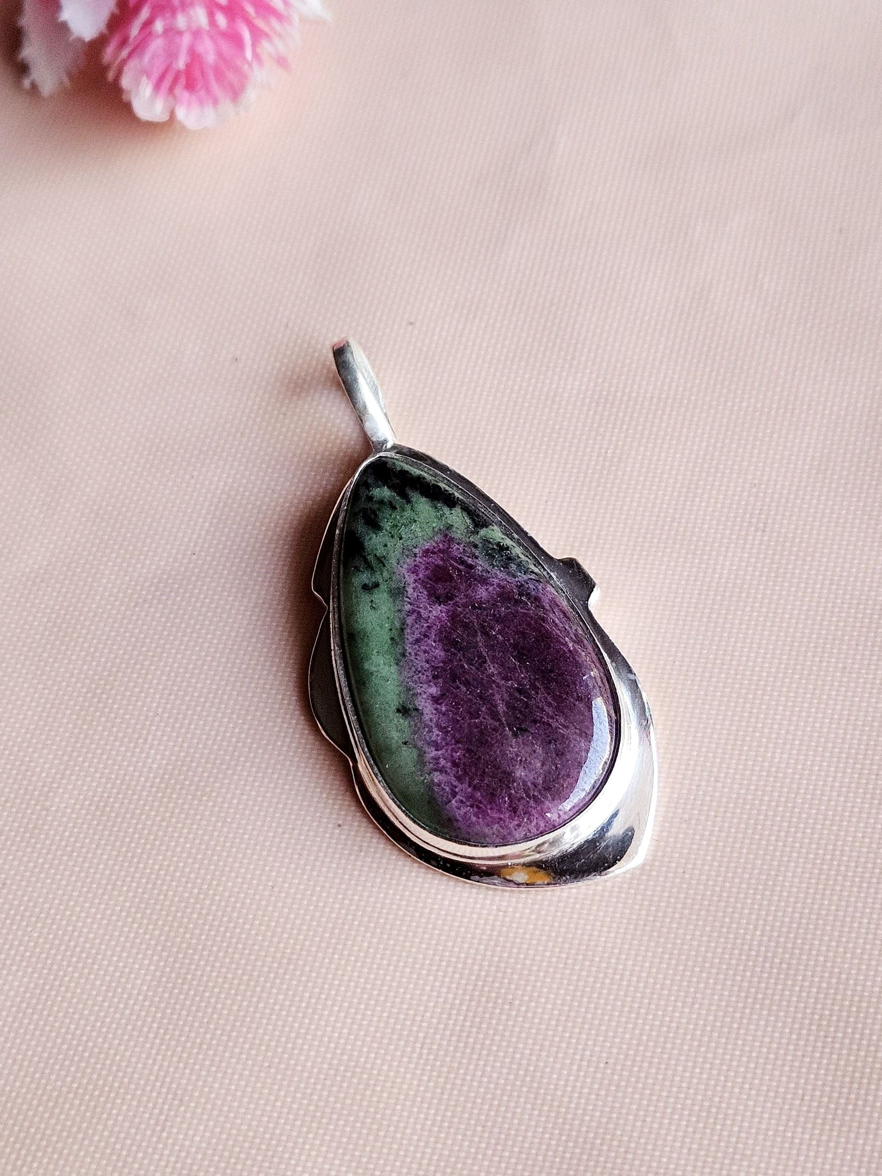 Stylish Ruby Zoisite Gemstone Pendant for Men – Silver Plated GS Handmade Designer Pendant