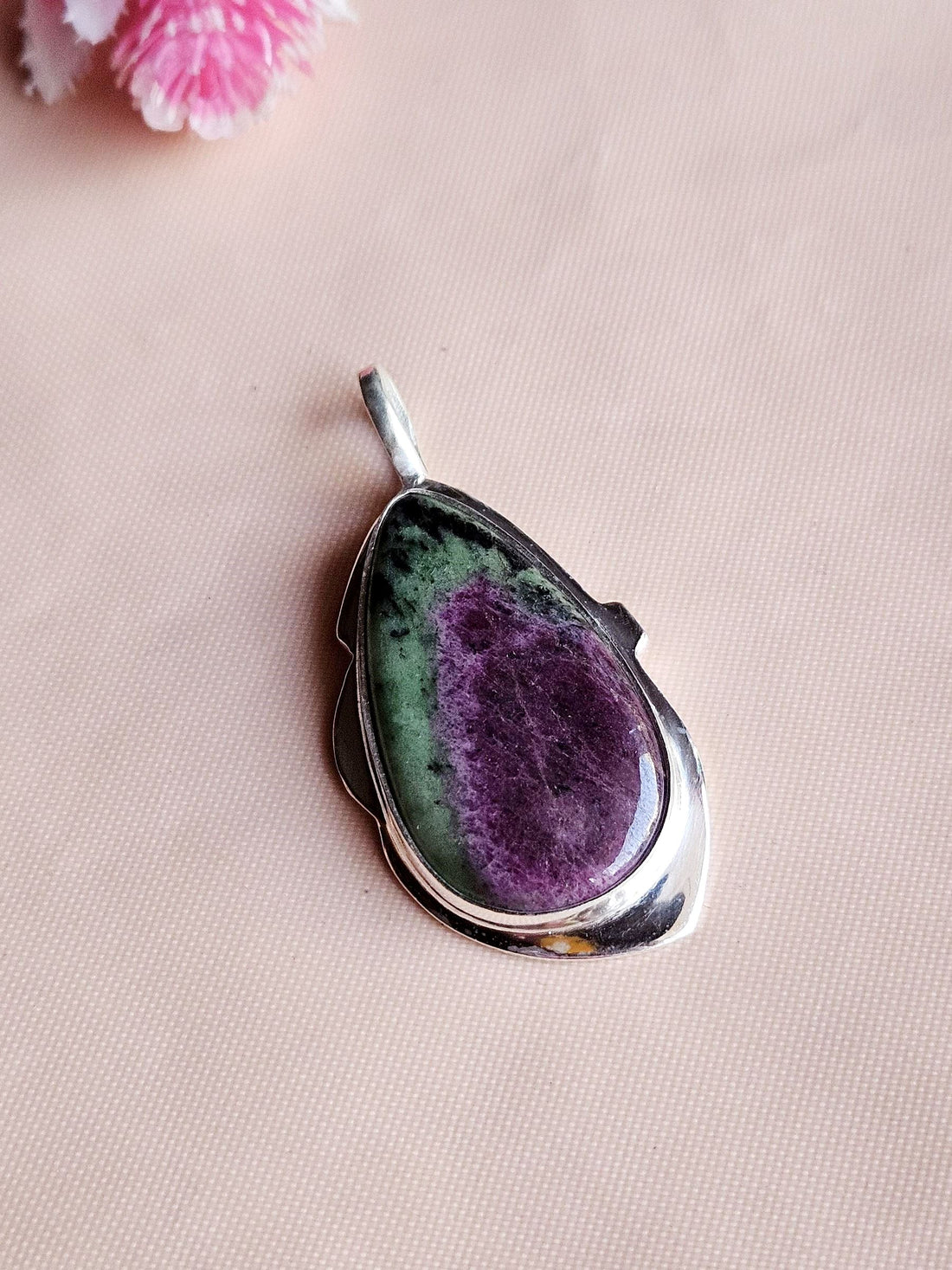 Stylish Ruby Zoisite Gemstone Pendant for Men – Silver Plated GS Handmade Designer Pendant