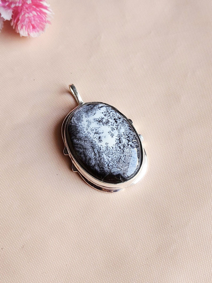 Stylish Dendrite Agate Gemstone Pendant for Men – Silver Plated GS Handmade Designer Pendant