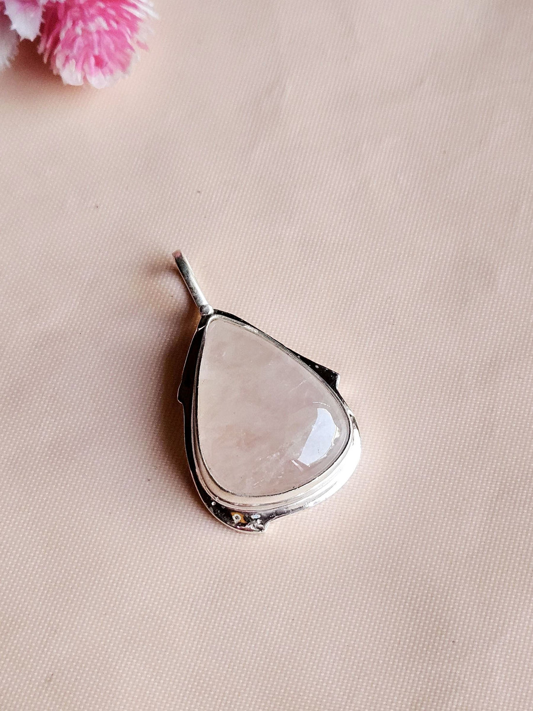 Natural Rose Quartz Gemstone Pendant for Men – Silver Plated GS Handmade Designer Pendant