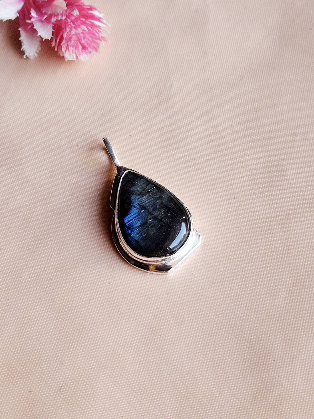 Natural Labradorite Gemstone Pendant for Men – Silver Plated GS Handmade Designer Pendant