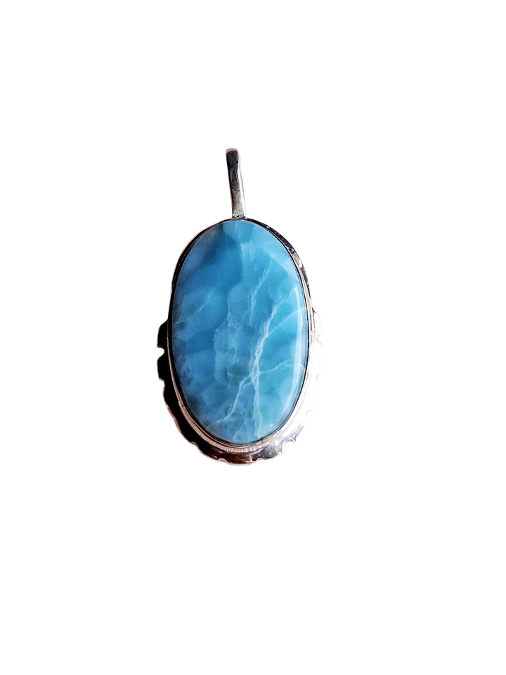 Natural Larimar Gemstone Pendant for Men – Silver Plated GS Handmade Designer Pendant