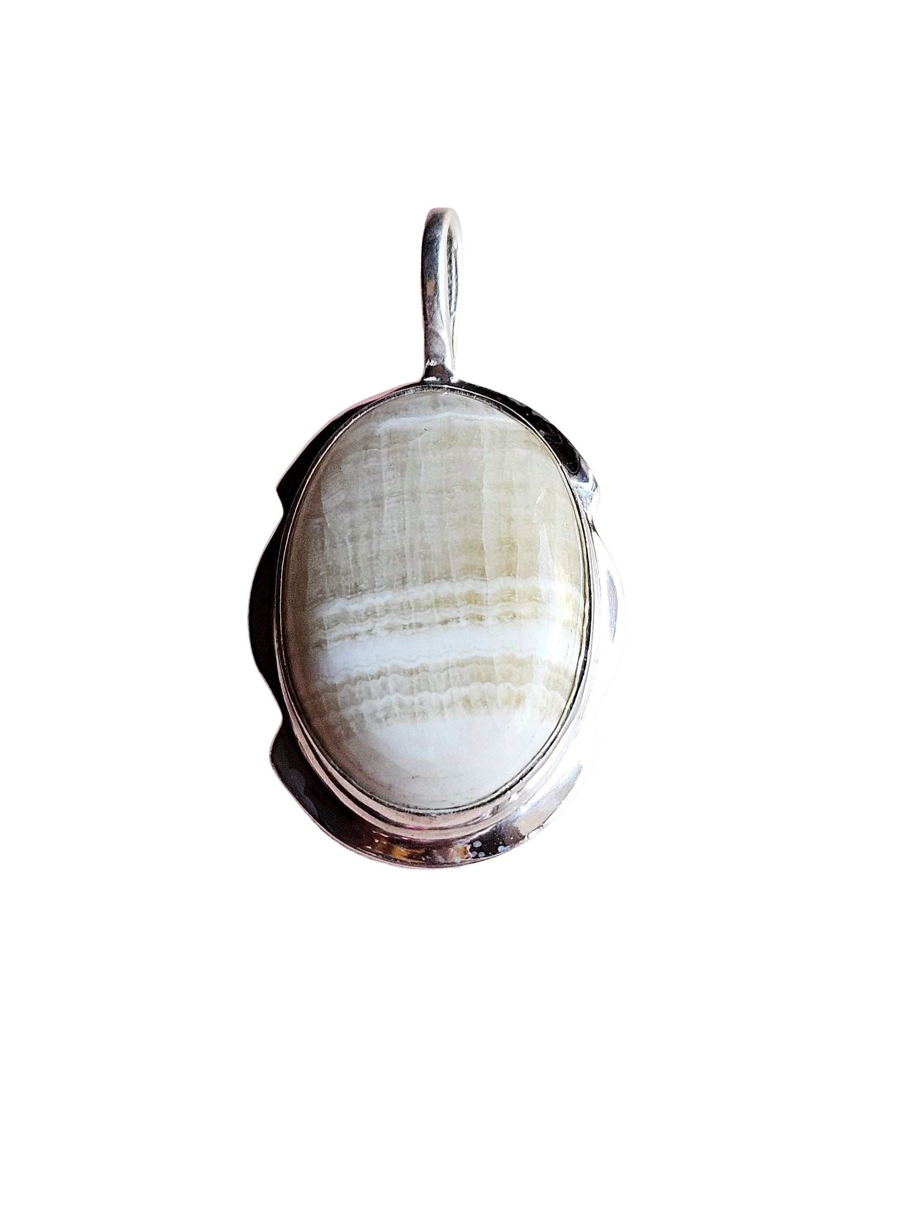 Natural White Line Jasper Gemstone Pendant for Men – Silver Plated GS Handmade Designer Pendant