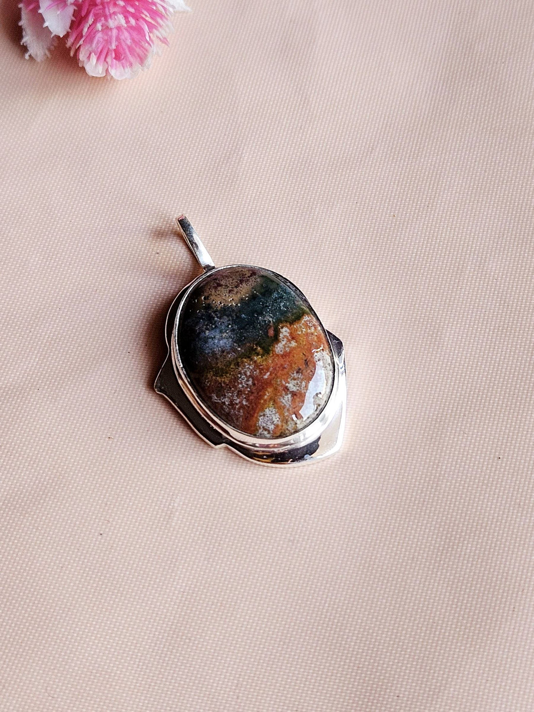 Stylish Picture Jasper Gemstone Pendant for Men – Silver Plated GS Handmade Designer Pendant