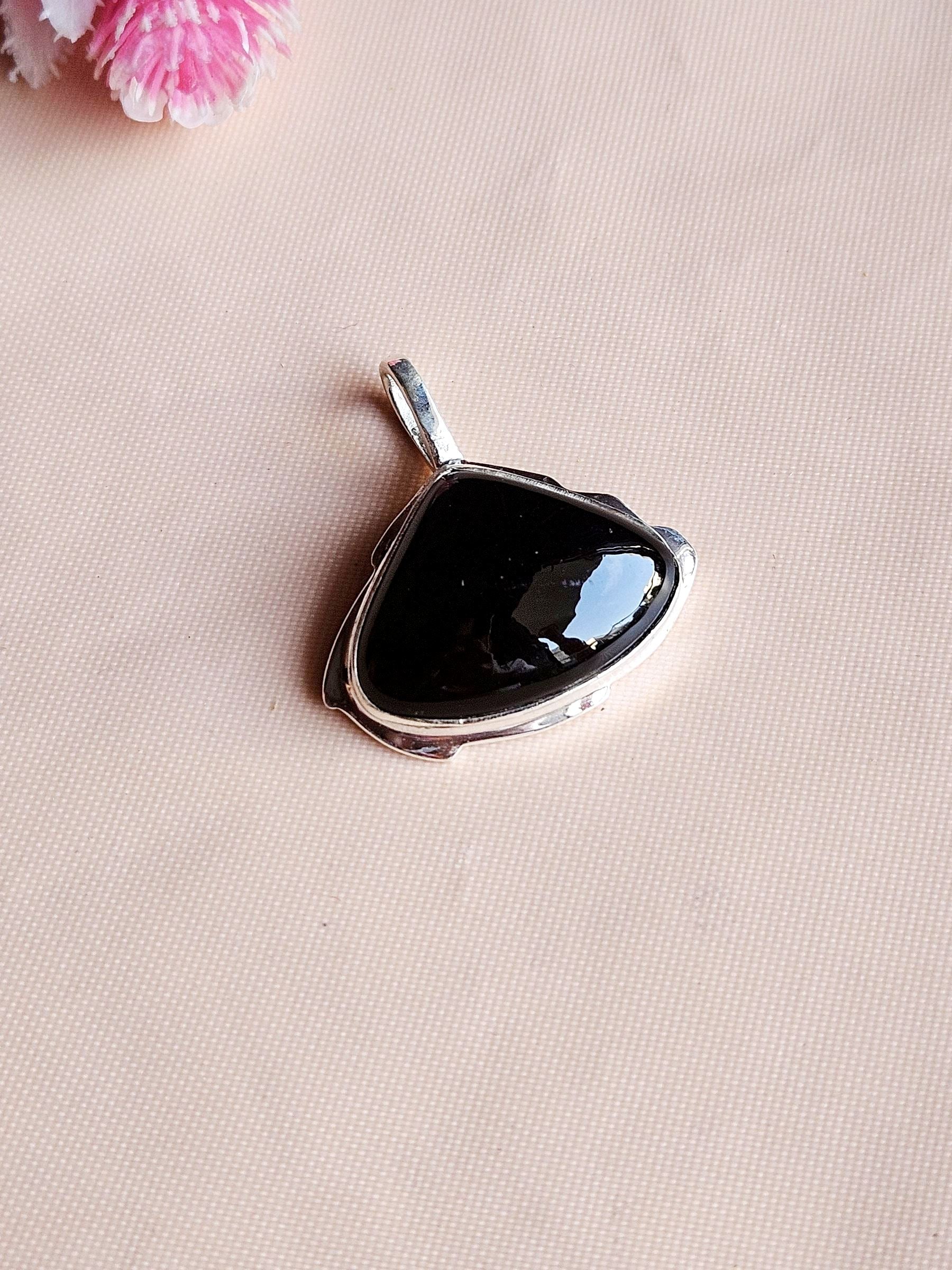 Natural Black Onyx Gemstone Pendant for Men – Silver Plated GS Handmade Designer Pendant