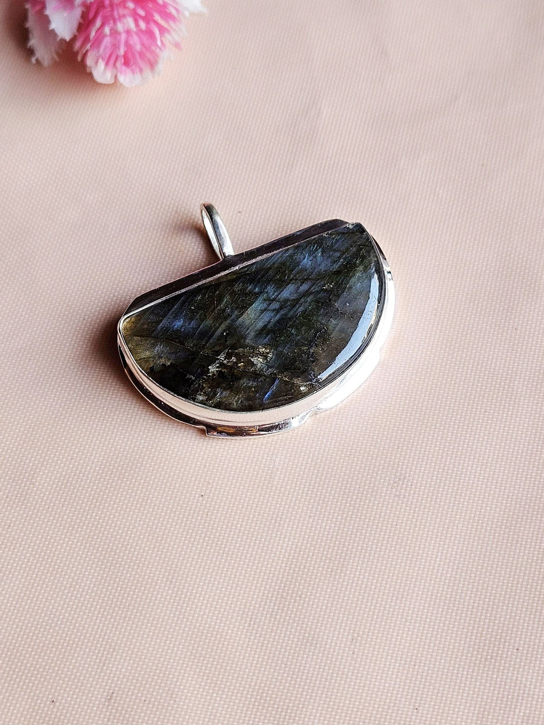 Natural Labradorite Gemstone Pendant for Men – Silver Plated GS Handmade Designer Pendant