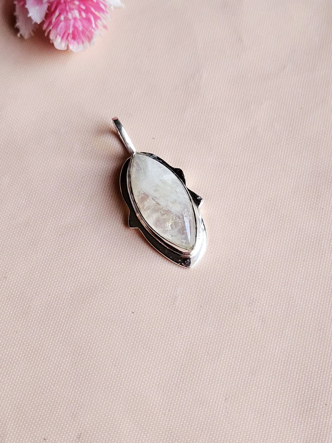 Natural White Rainbow Gemstone Pendant for Men – Silver Plated GS Handmade Designer Pendant