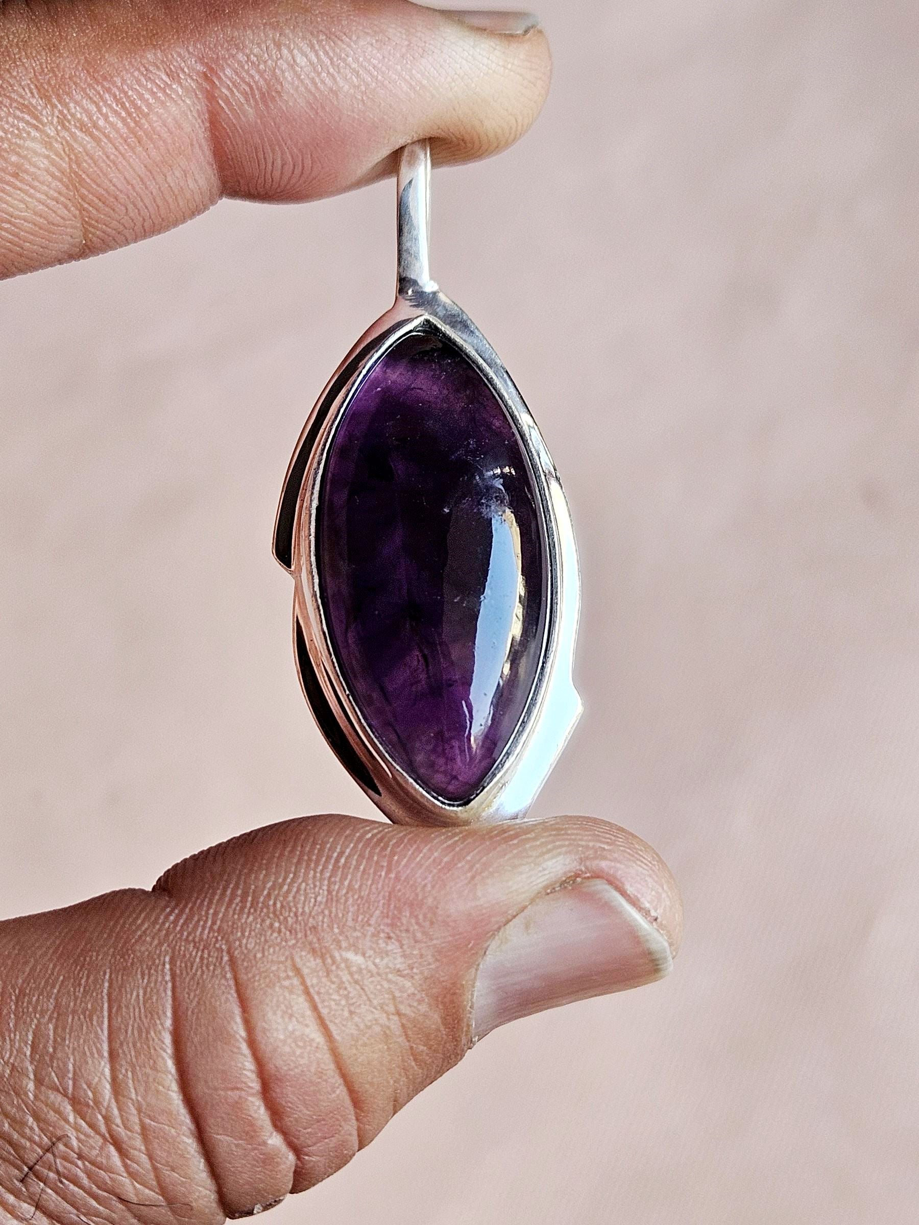 Stylish Amethyst Gemstone Pendant for Men – Silver Plated GS Handmade Designer Pendant