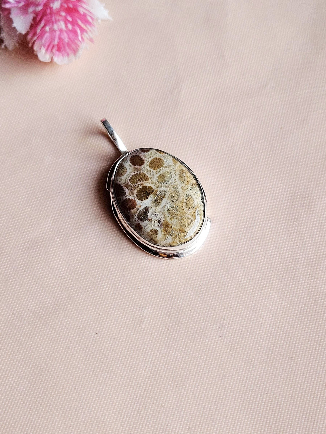 Natural Fossil Coral Gemstone Pendant for Men – Silver Plated GS Handmade Designer Pendant