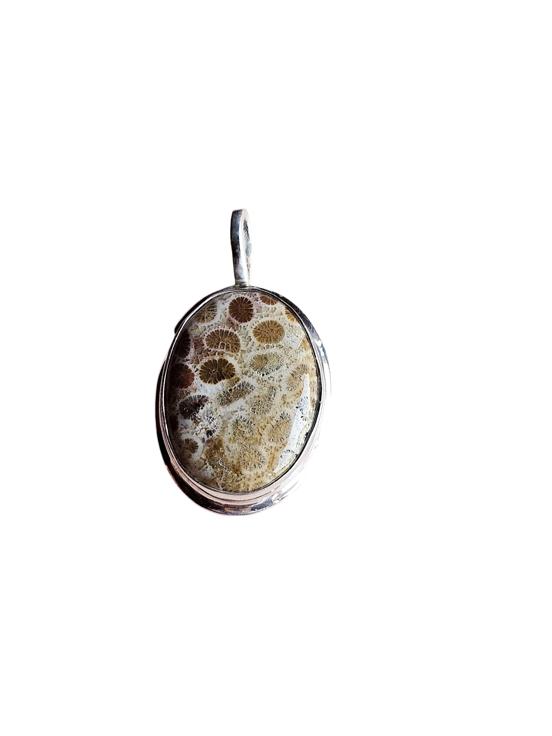 Natural Fossil Coral Gemstone Pendant for Men – Silver Plated GS Handmade Designer Pendant