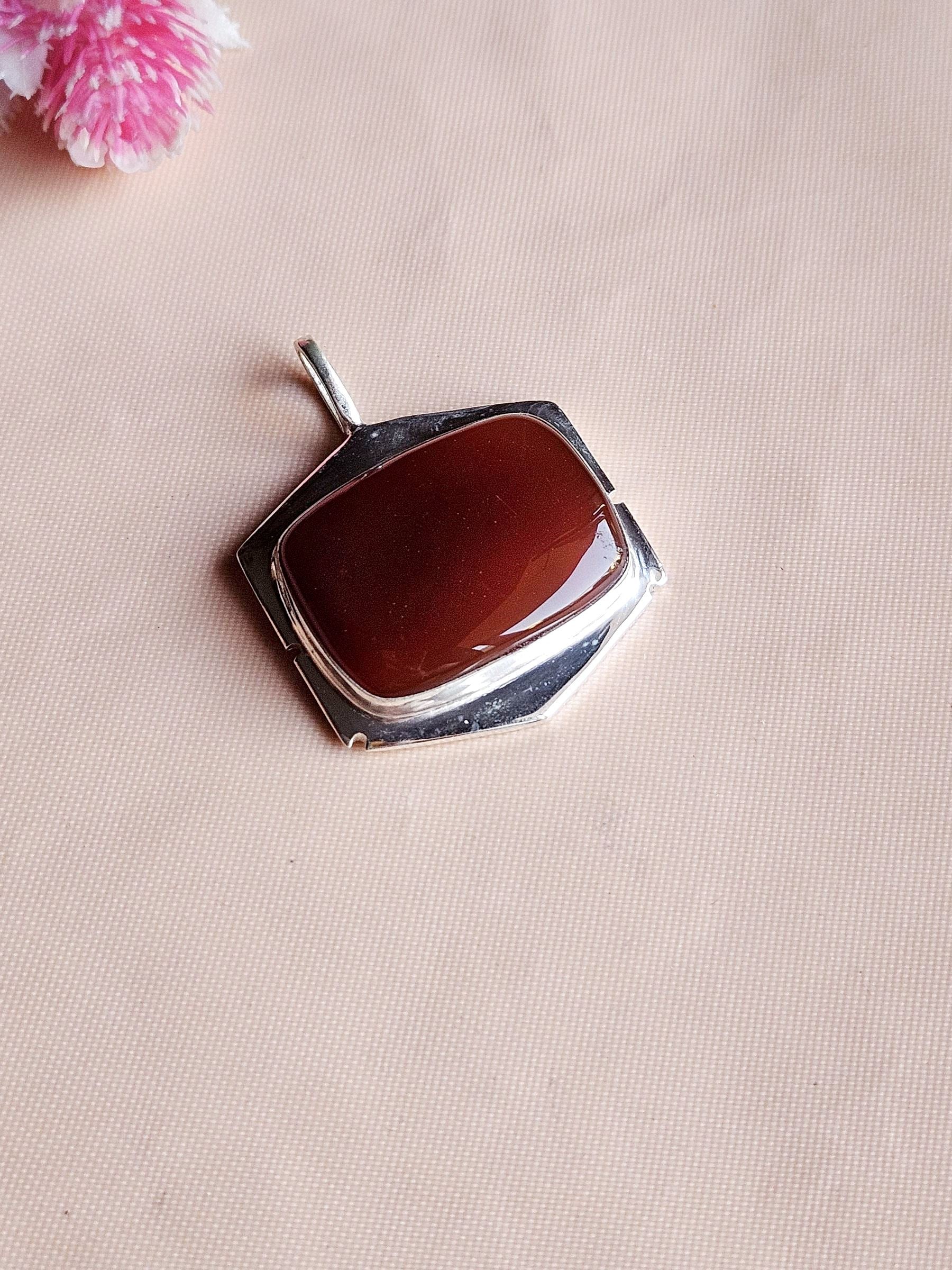 Natural Carnelian Gemstone Pendant for Men – Silver Plated GS Handmade Designer Pendant