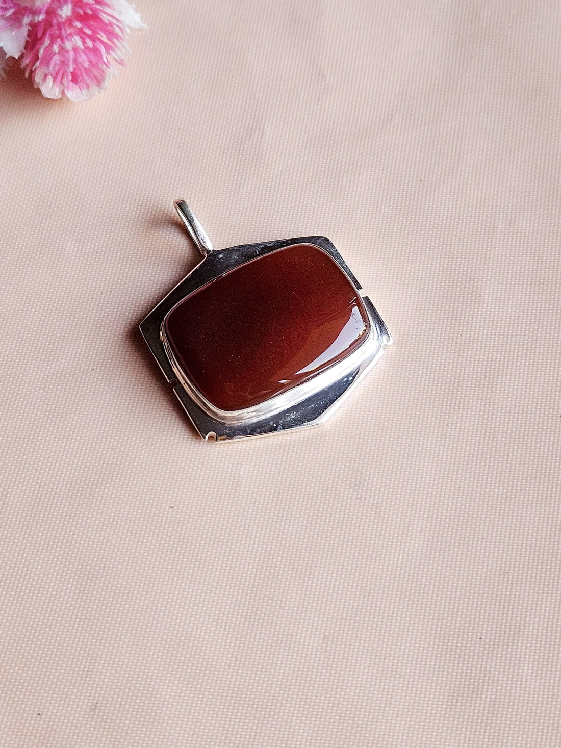 Natural Carnelian Gemstone Pendant for Men – Silver Plated GS Handmade Designer Pendant