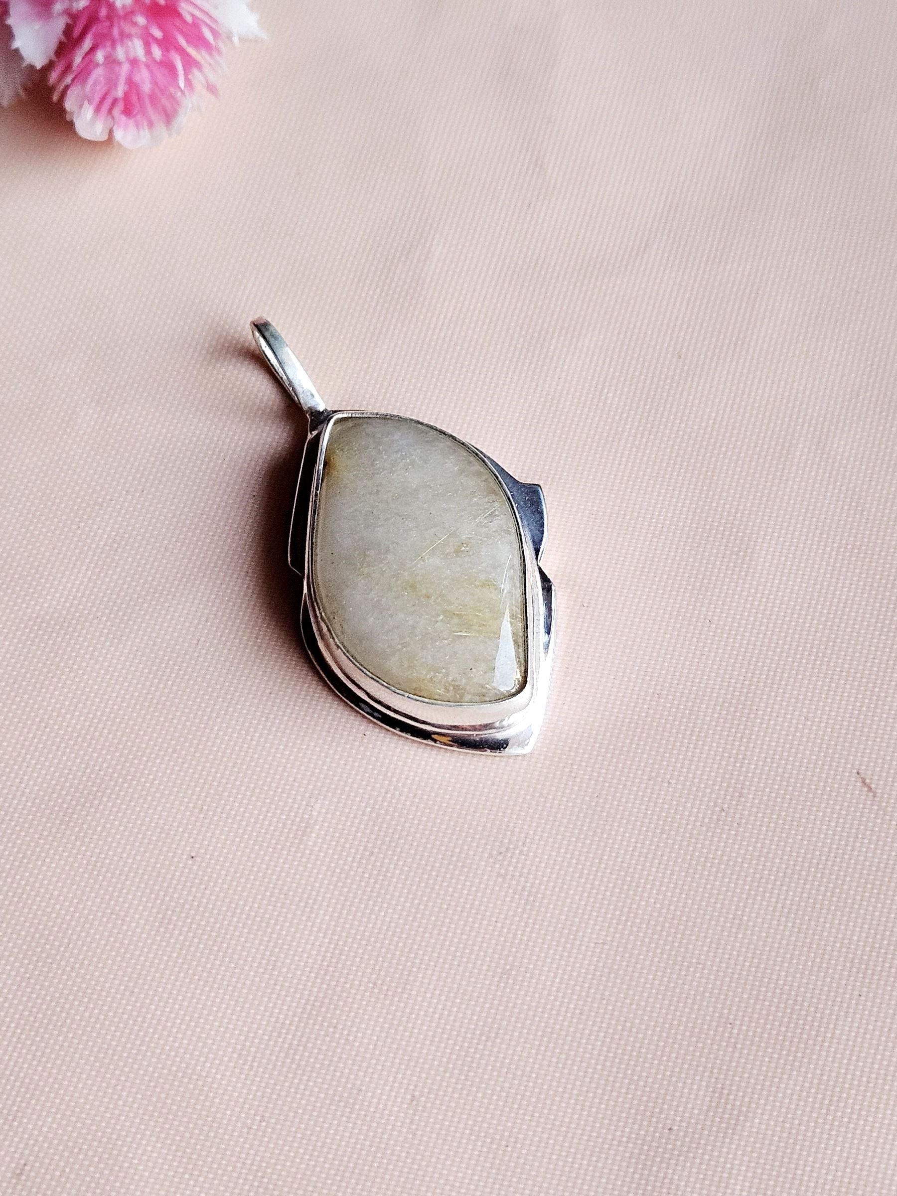 Natural Rutile Quartz Gemstone Pendant for Men – Silver Plated GS Handmade Designer Pendant