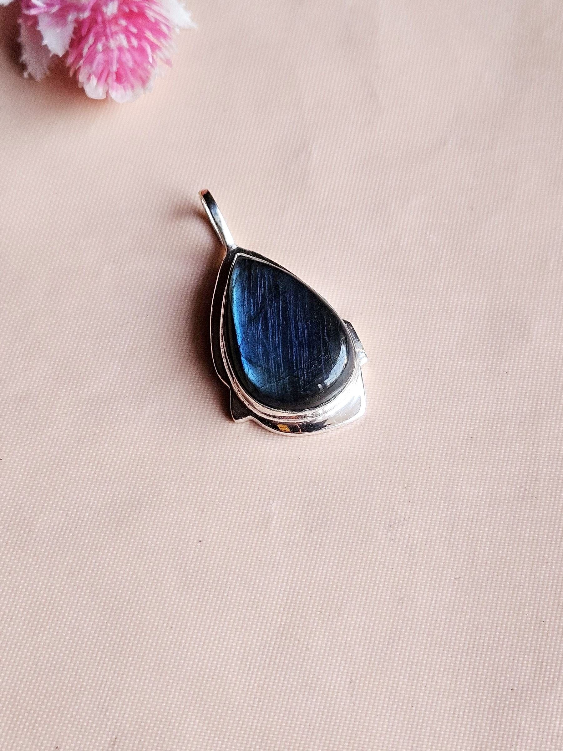 Natural Labradorite Gemstone Pendant for Men – Silver Plated GS Handmade Designer Pendant