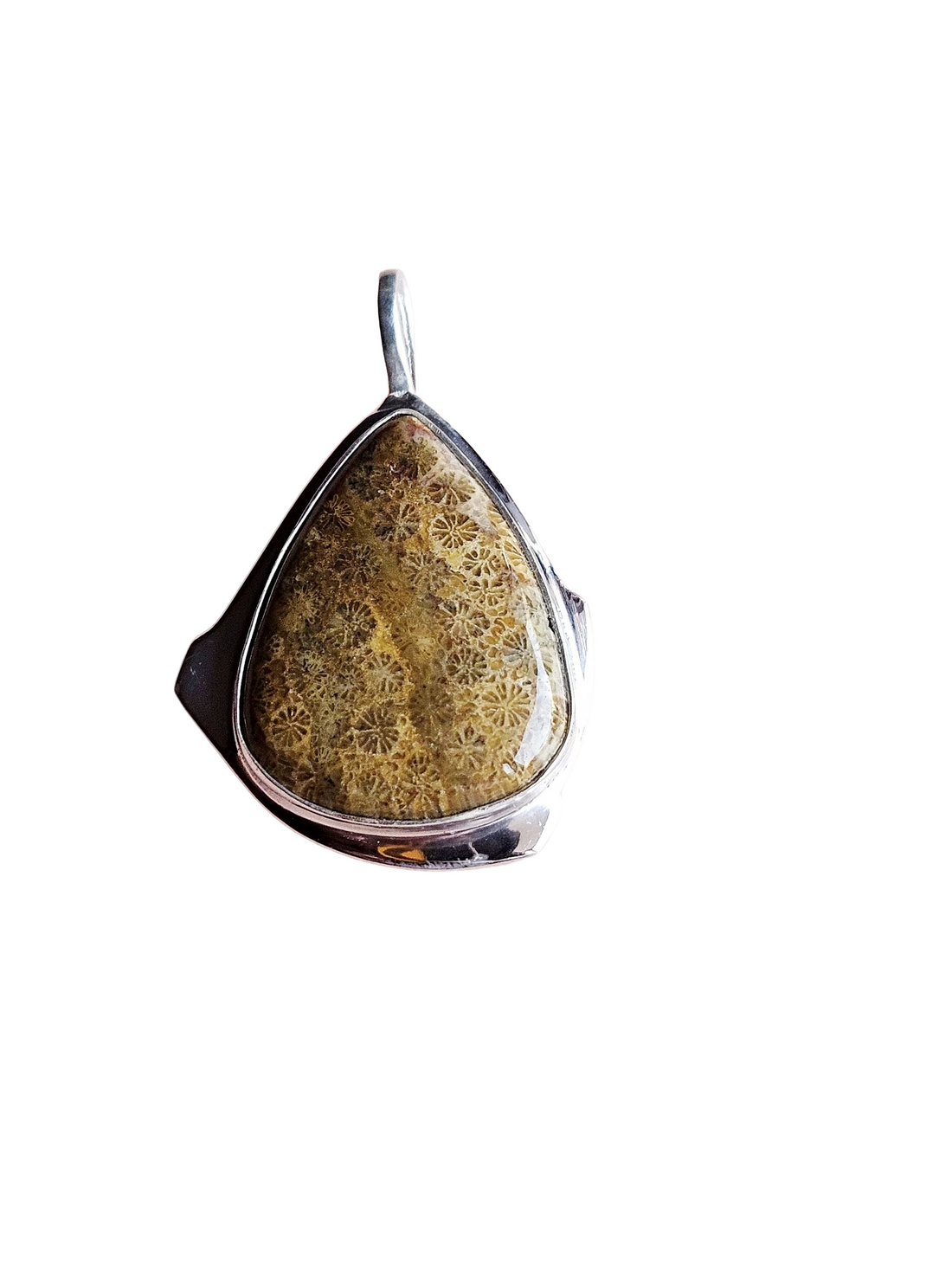 Natural Fossil Coral Gemstone Pendant for Men – Silver Plated GS Handmade Designer Pendant