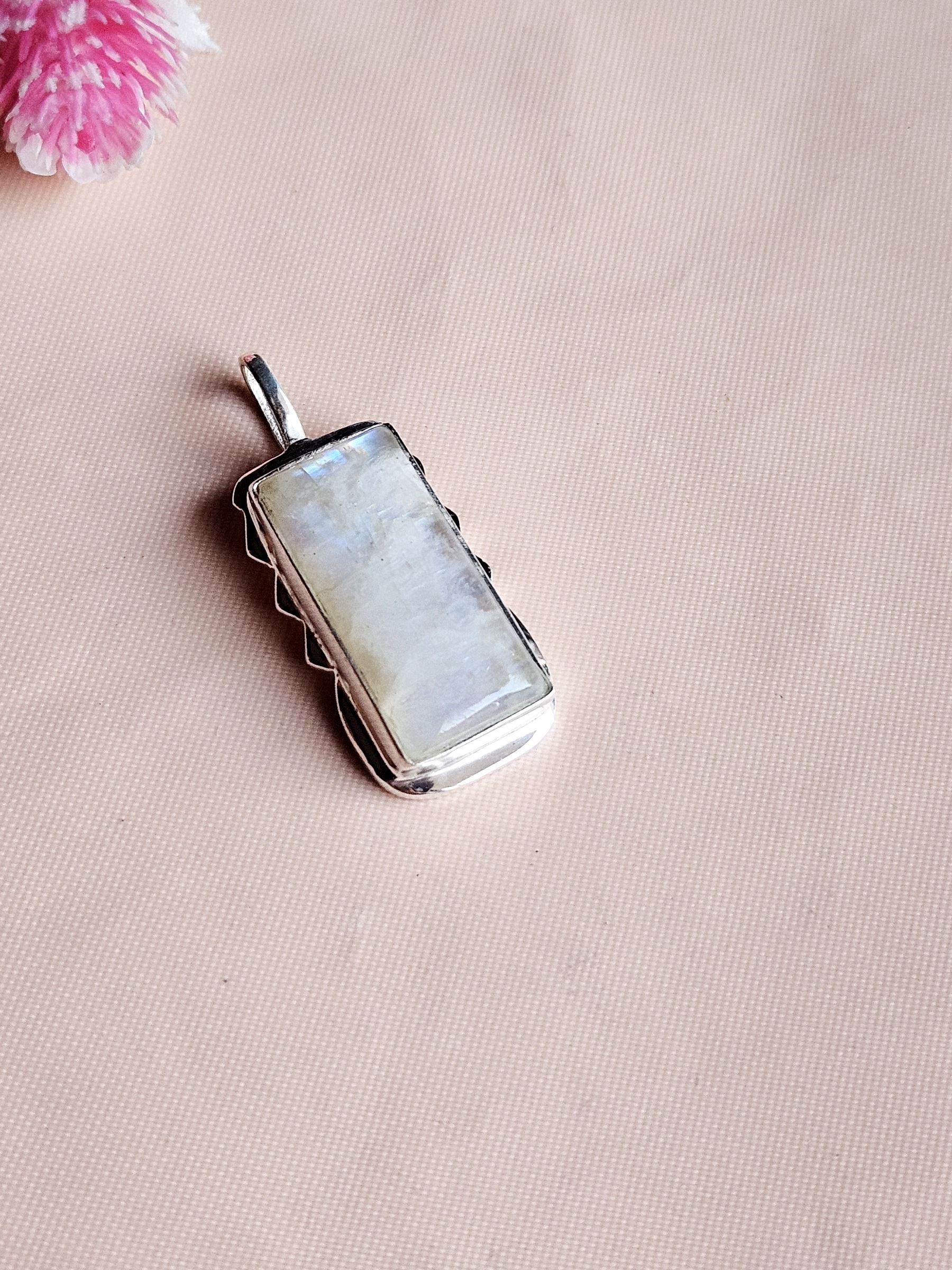 Natural White Rainbow Gemstone Pendant for Men – Silver Plated GS Handmade Designer Pendant