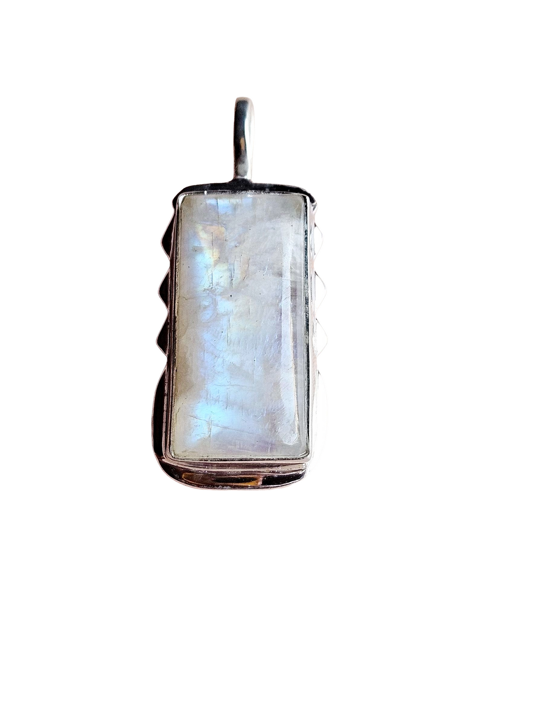 Natural White Rainbow Gemstone Pendant for Men – Silver Plated GS Handmade Designer Pendant