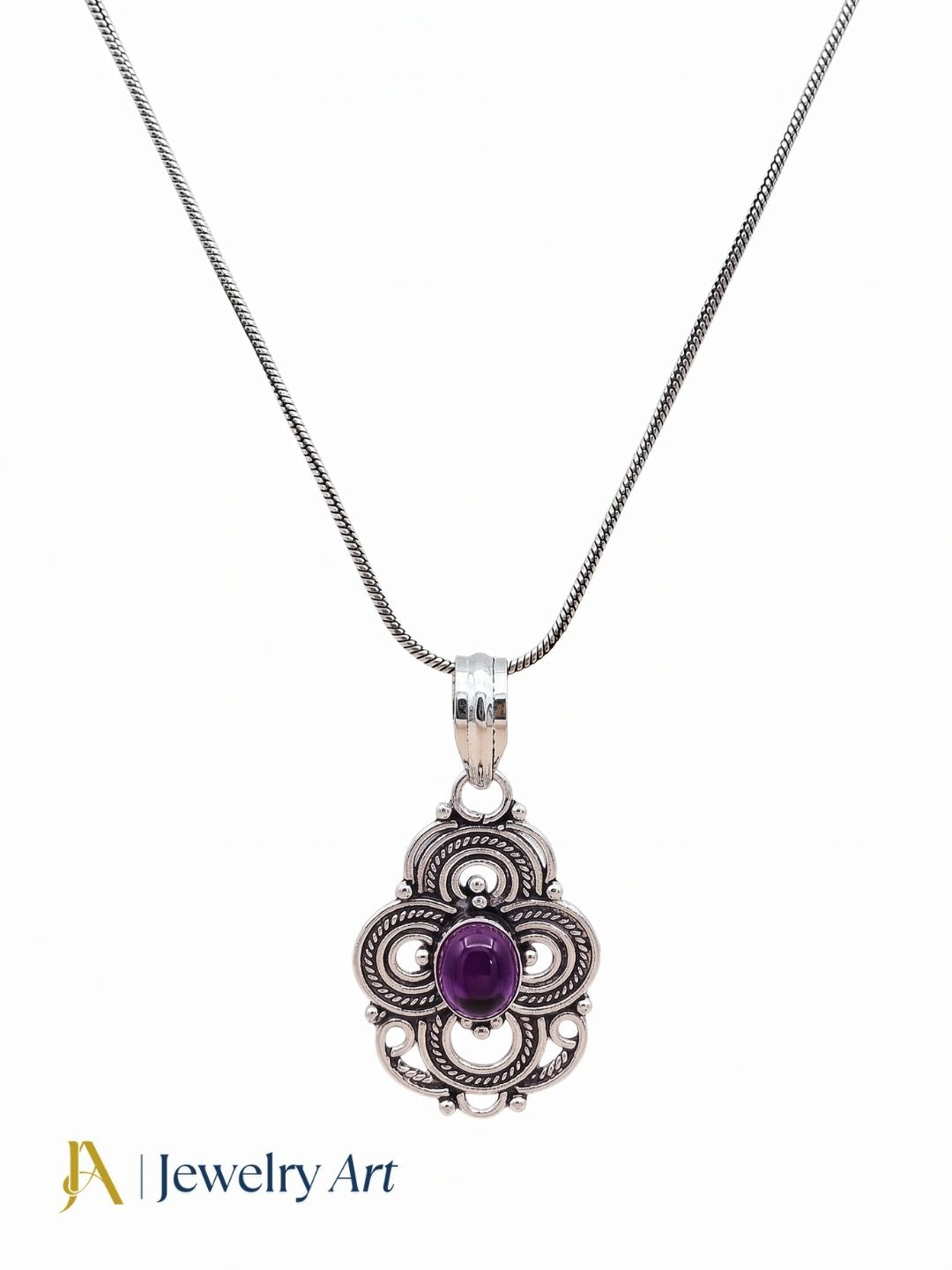 Artistic oxidized purple stone chain pendant lightweight fashionable jewelry

