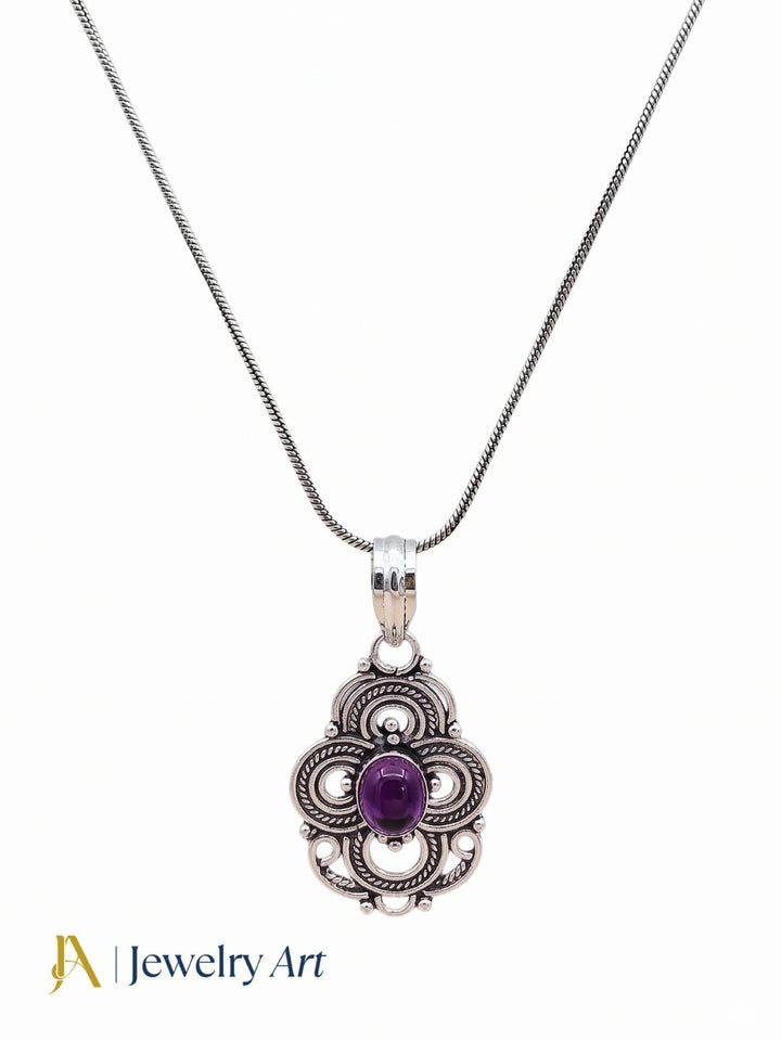 Artistic oxidized purple stone chain pendant lightweight fashionable jewelry
