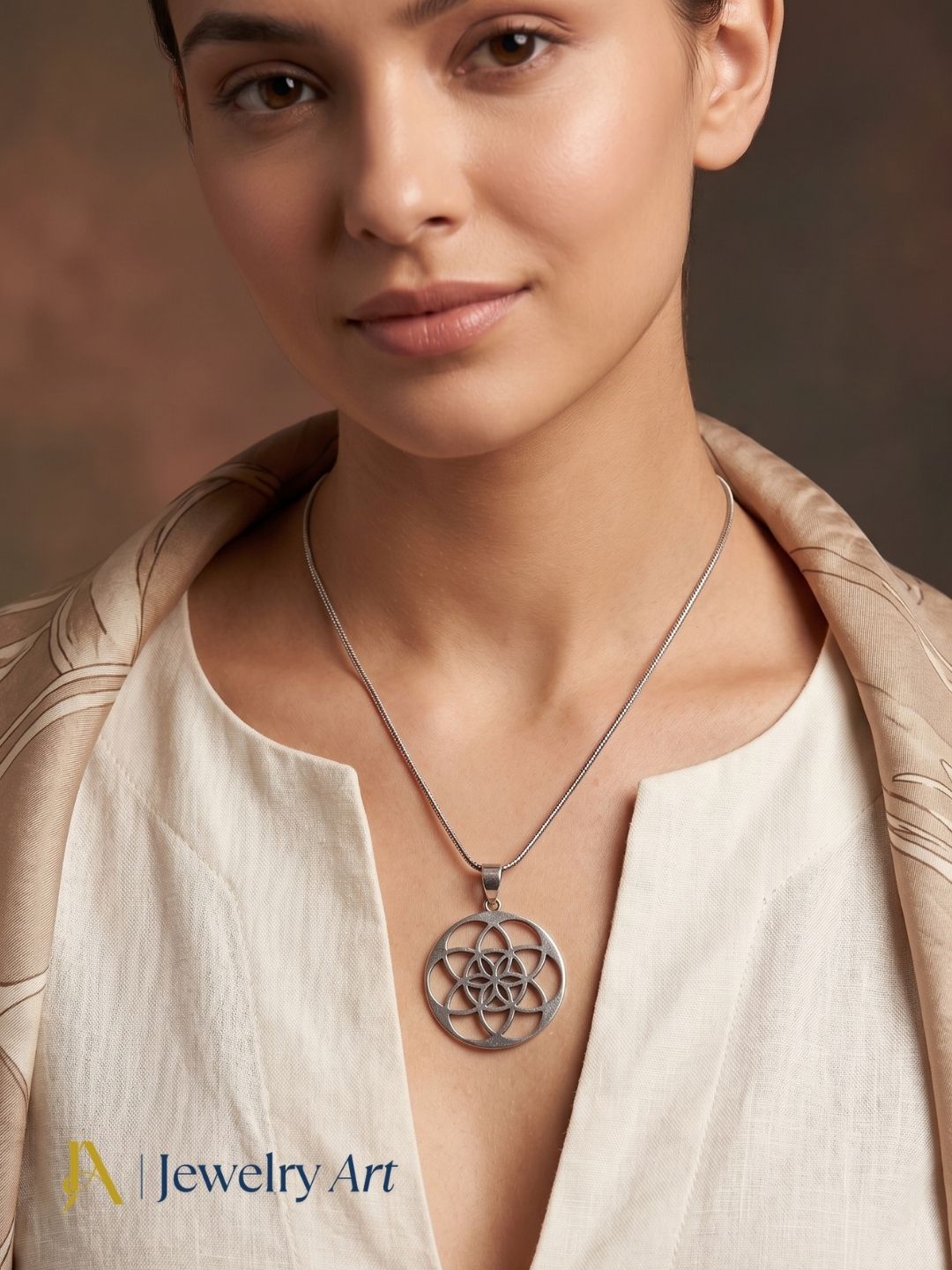 Designer oxidized chain pendant with six circle floral detailing
