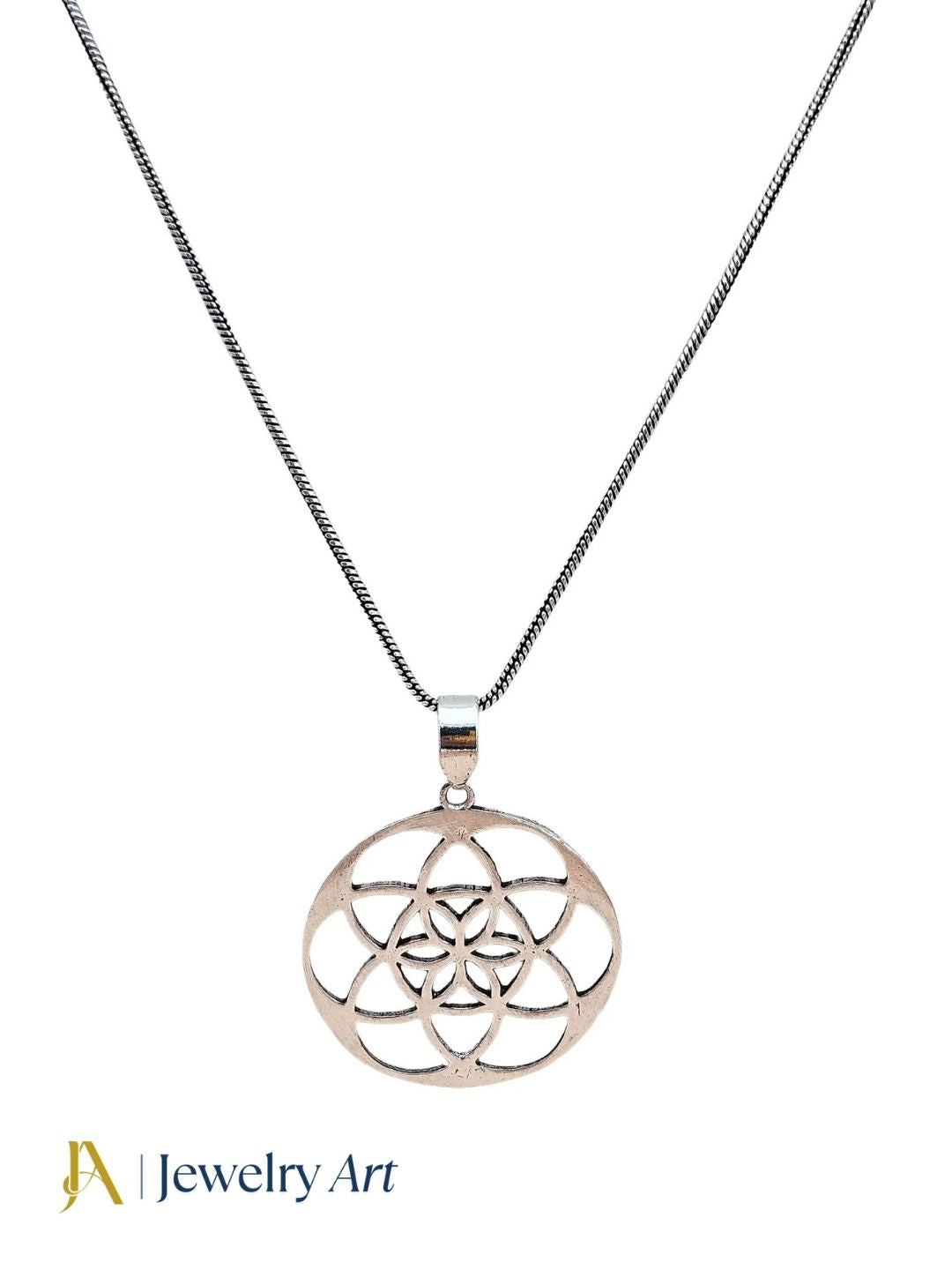 Designer oxidized chain pendant with six circle floral detailing
