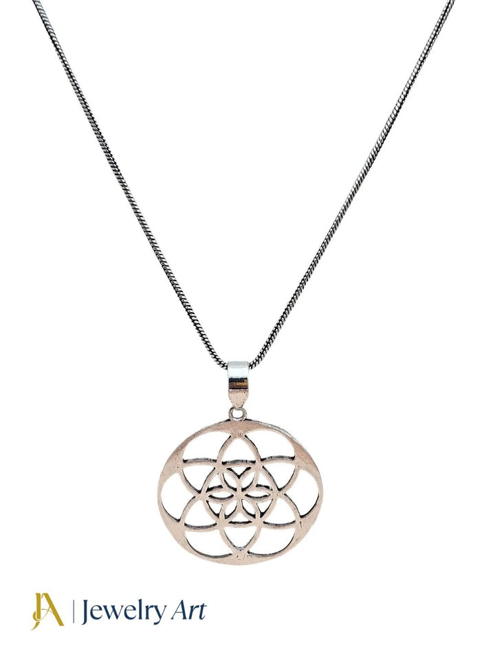 Designer oxidized chain pendant with six circle floral detailing
