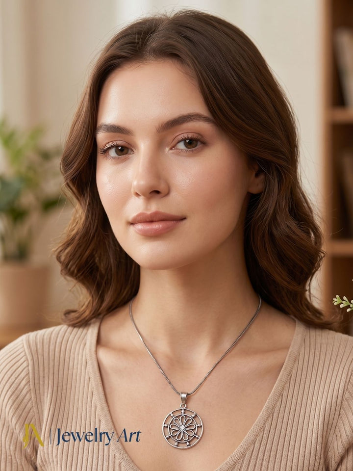 vintage style floral pendant oxidized metal minimalist chain jewelry
