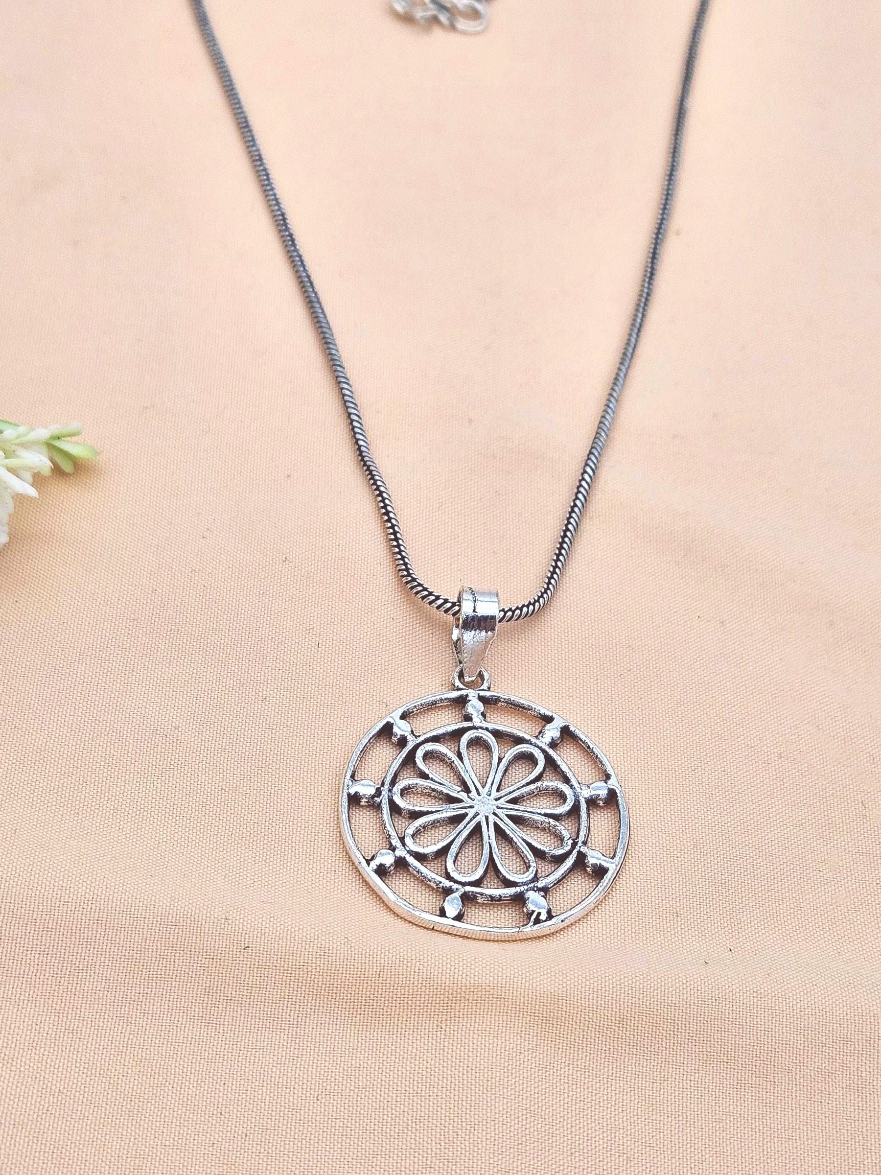 Awesome GS Oxidized Floral Designer Light Weight Chain Pendant