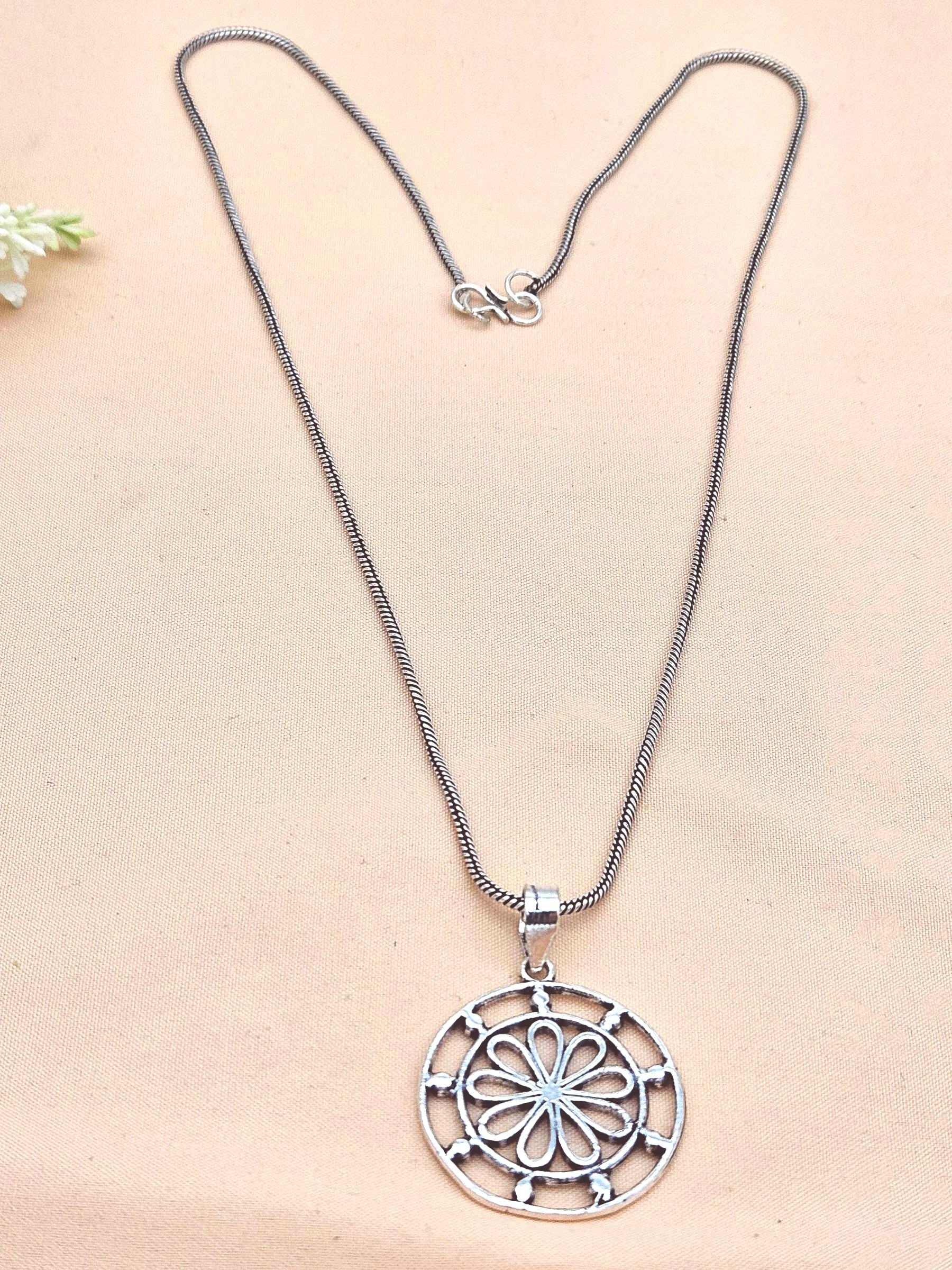 Awesome GS Oxidized Floral Designer Light Weight Chain Pendant