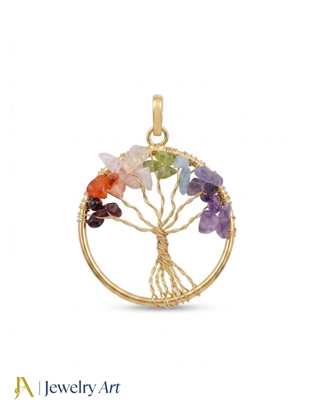 Artistic Handcrafted Gold plated Multi Color Rough Semi Precious Stones- Wire Wrapped Tree Designer Pendant