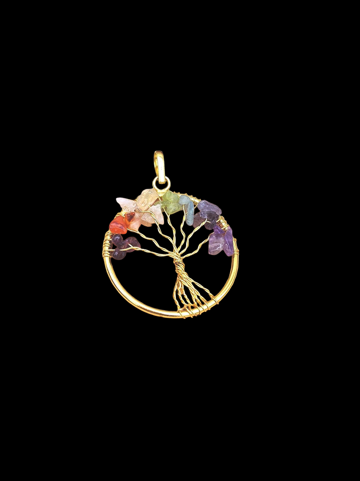 Artistic Handcrafted Gold / Silver plated Multi Color Rough Semi Precious Stones- Wire Wrapped Tree Designer Pendant