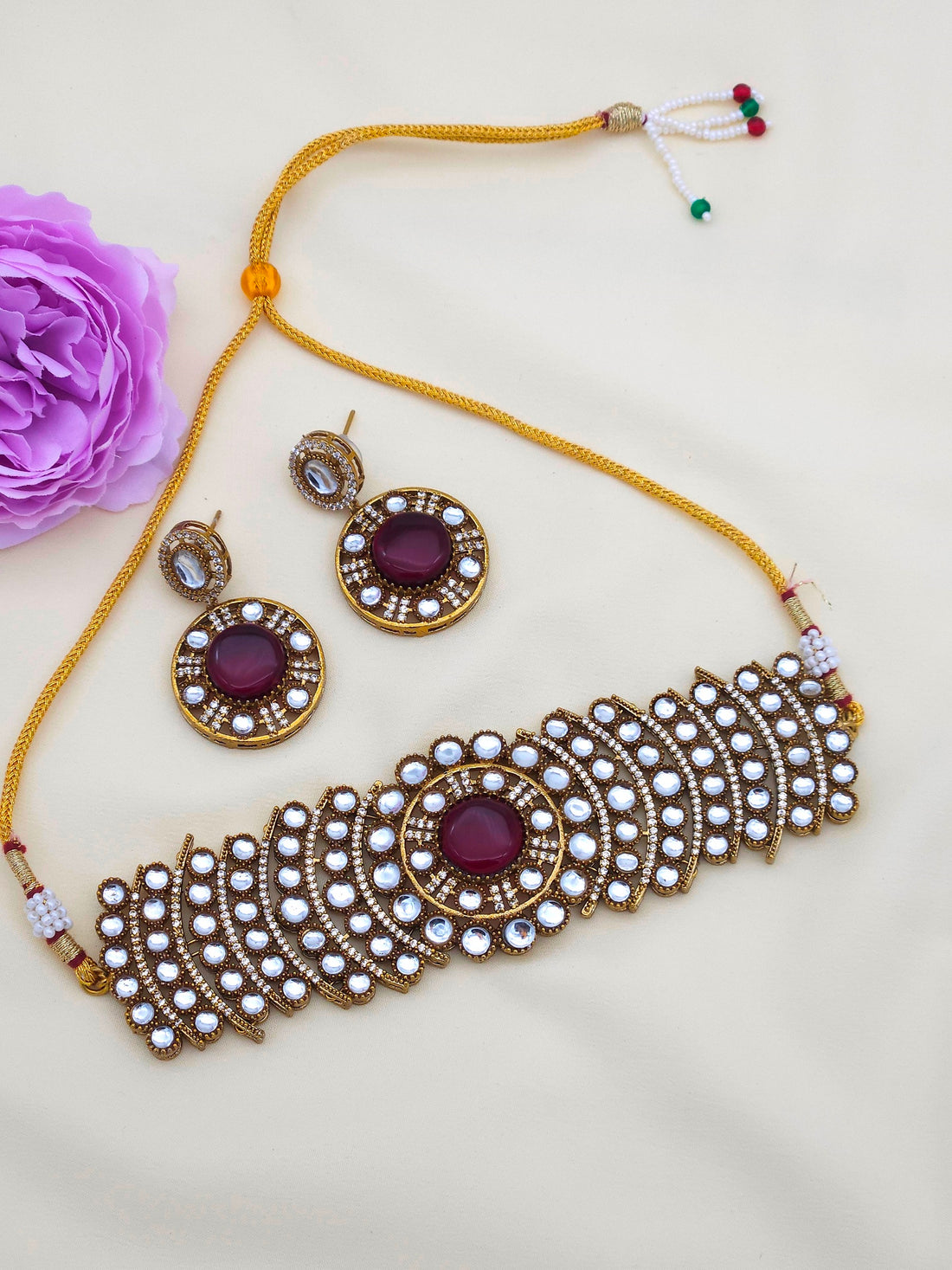 Amazing antique gold plated choker necklace with matching earrings – perfect party wear jewellery for women
