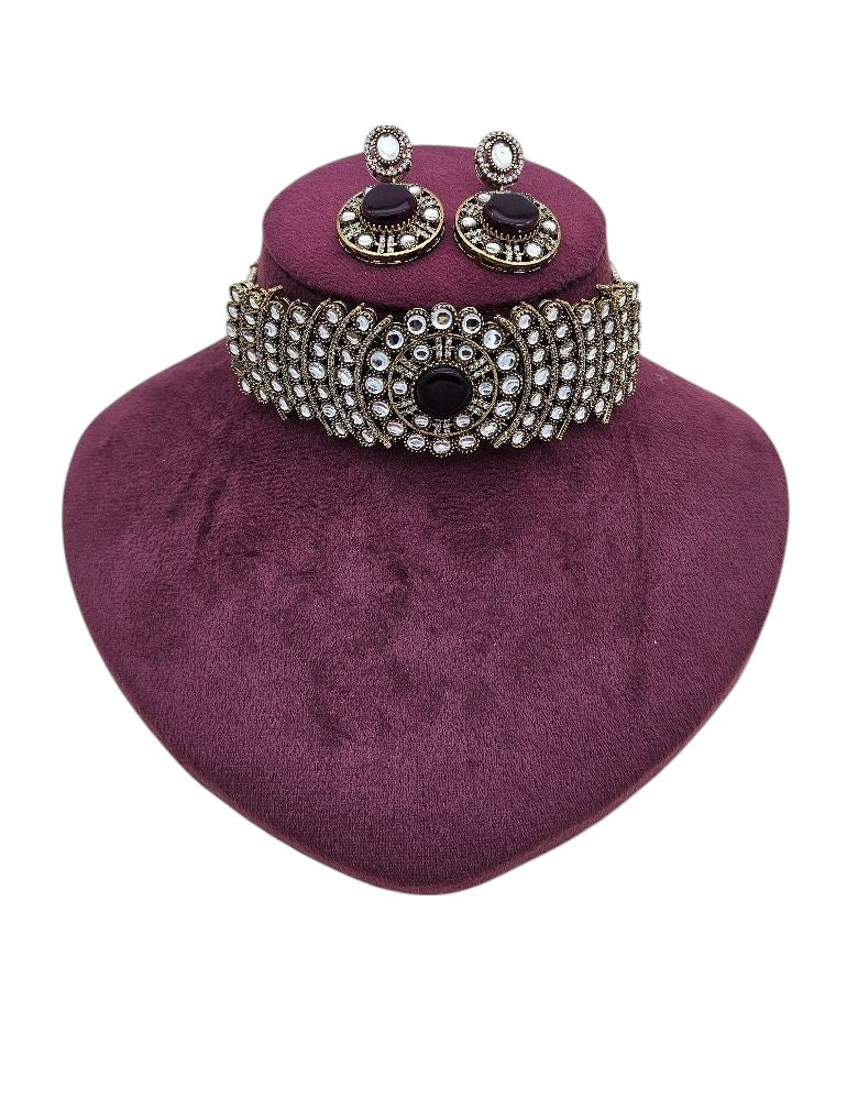 Beautifully crafted antique gold choker set with earrings – ideal jewellery for women’s party wear
