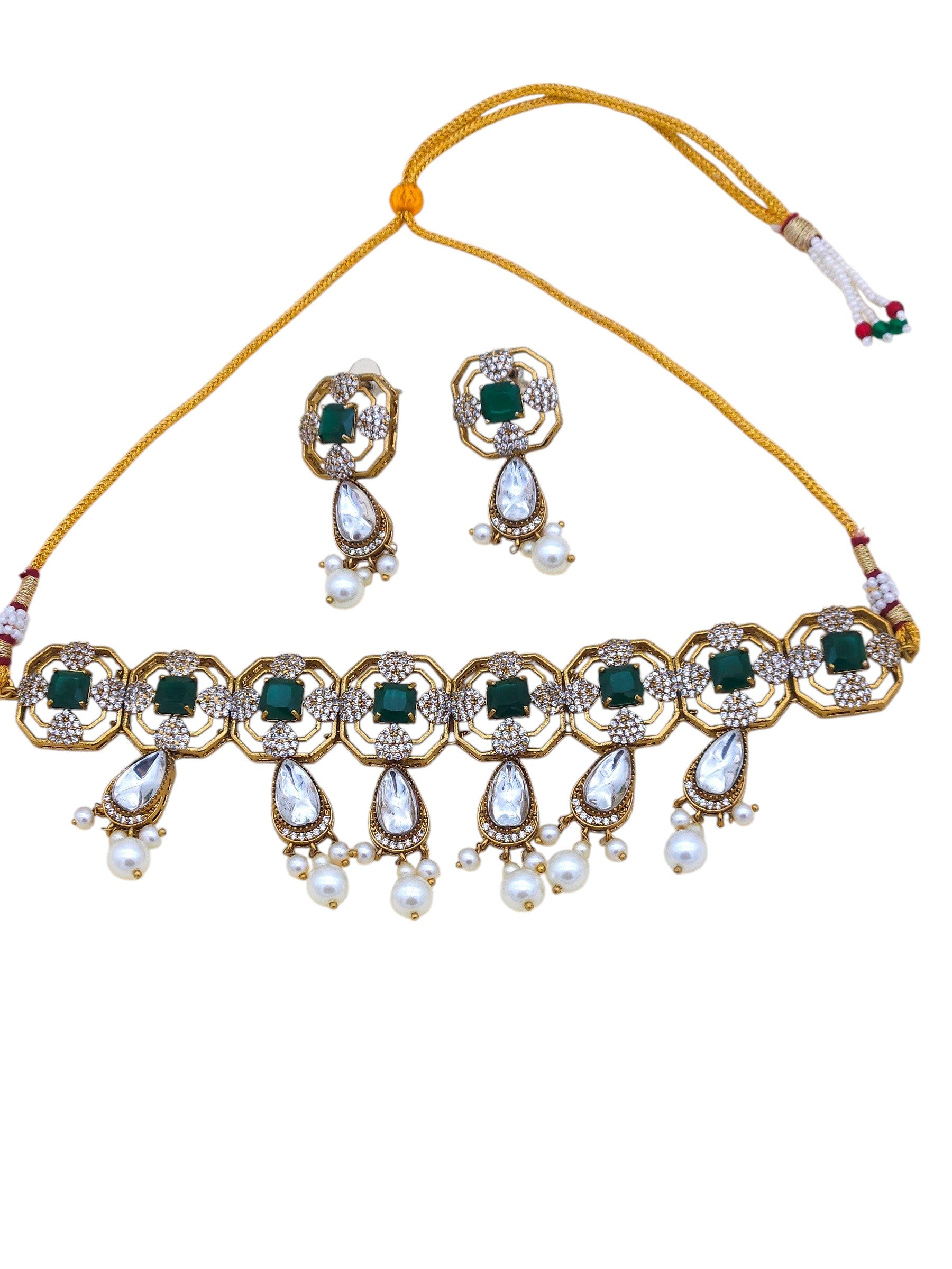 Designer antique gold choker and earrings – beautiful party wear jewelry set for women

