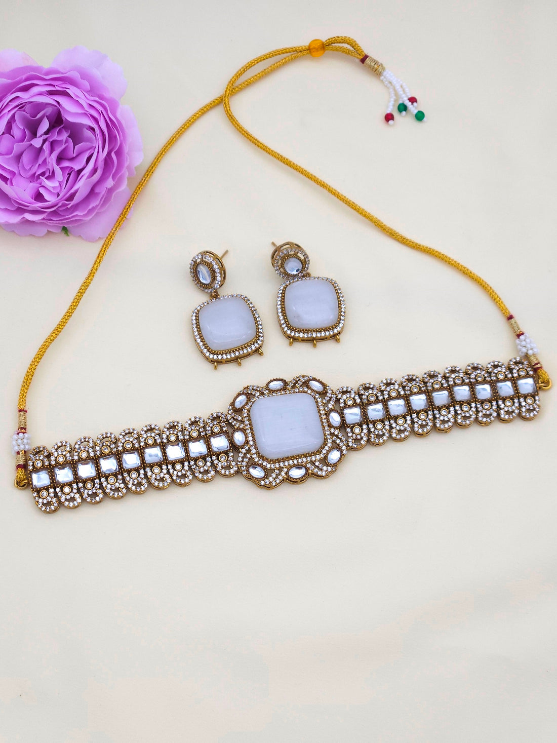 Awesome antique gold plated choker necklace and earring set – designer party wear jewelry set for women
