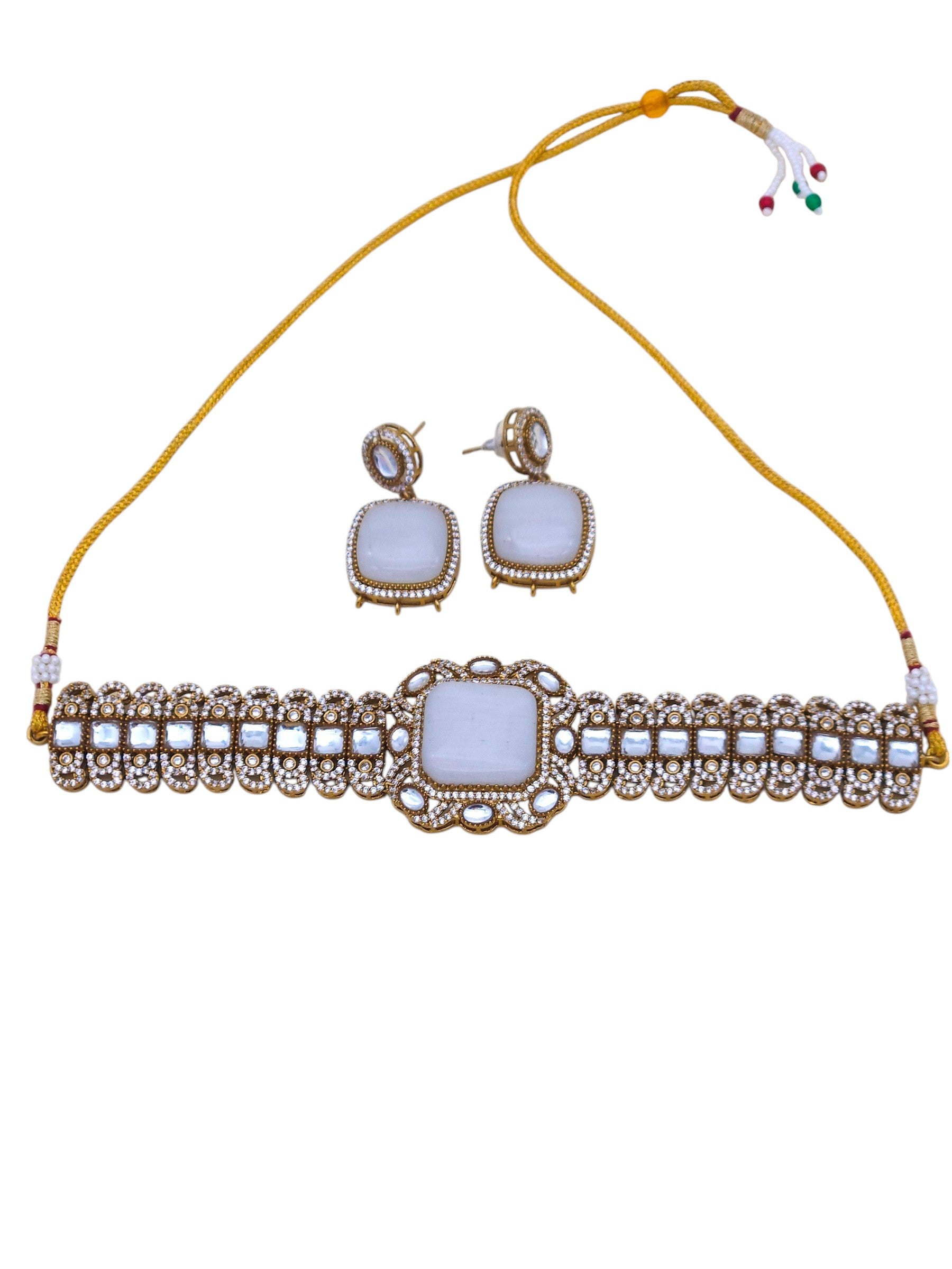 Women's antique gold plated choker necklace and earrings set – designer party and festive wear jewelry
