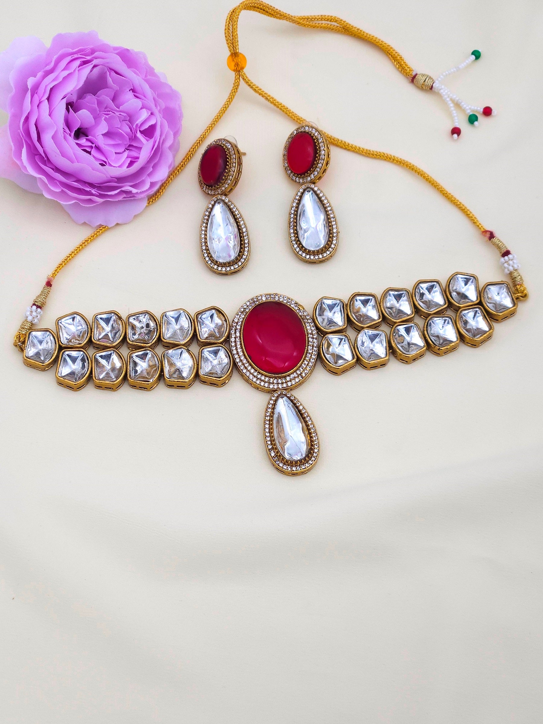 Antique gold plated designer choker set with earrings – amazing party wear jewelry set for women
