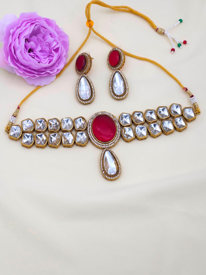 Antique gold plated designer choker set with earrings – amazing party wear jewelry set for women
