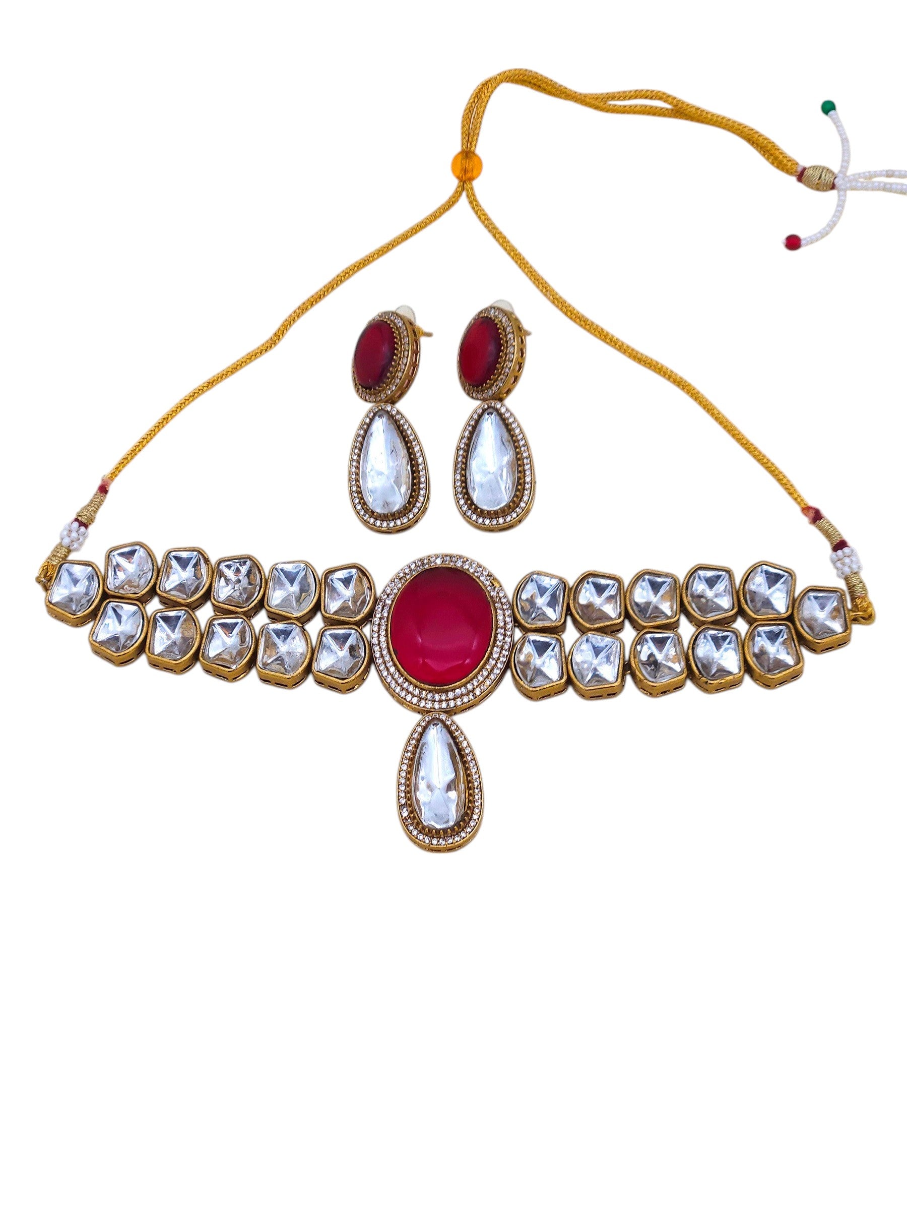 Designer antique gold choker and earrings – premium women's jewelry set for festive and party wear
