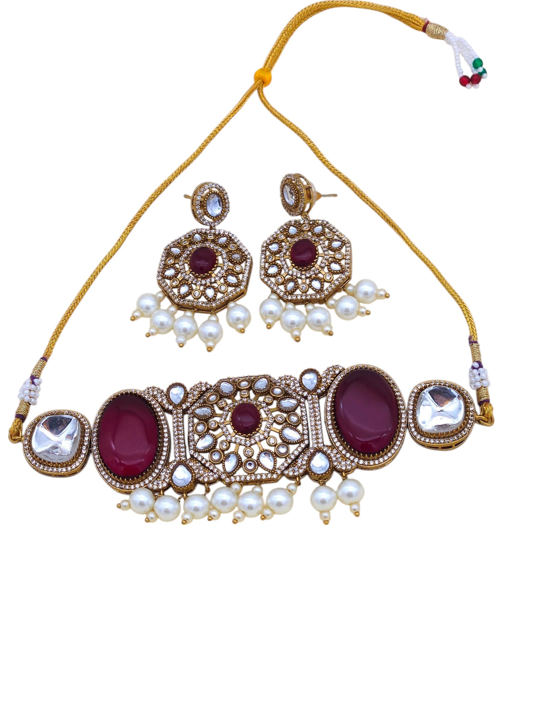 Handcrafted ethnic gold choker and earrings set for women – perfect for traditional celebrations and party outfits
