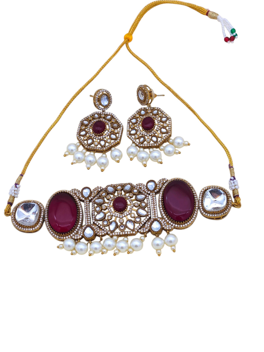 Handcrafted ethnic gold choker and earrings set for women – perfect for traditional celebrations and party outfits
