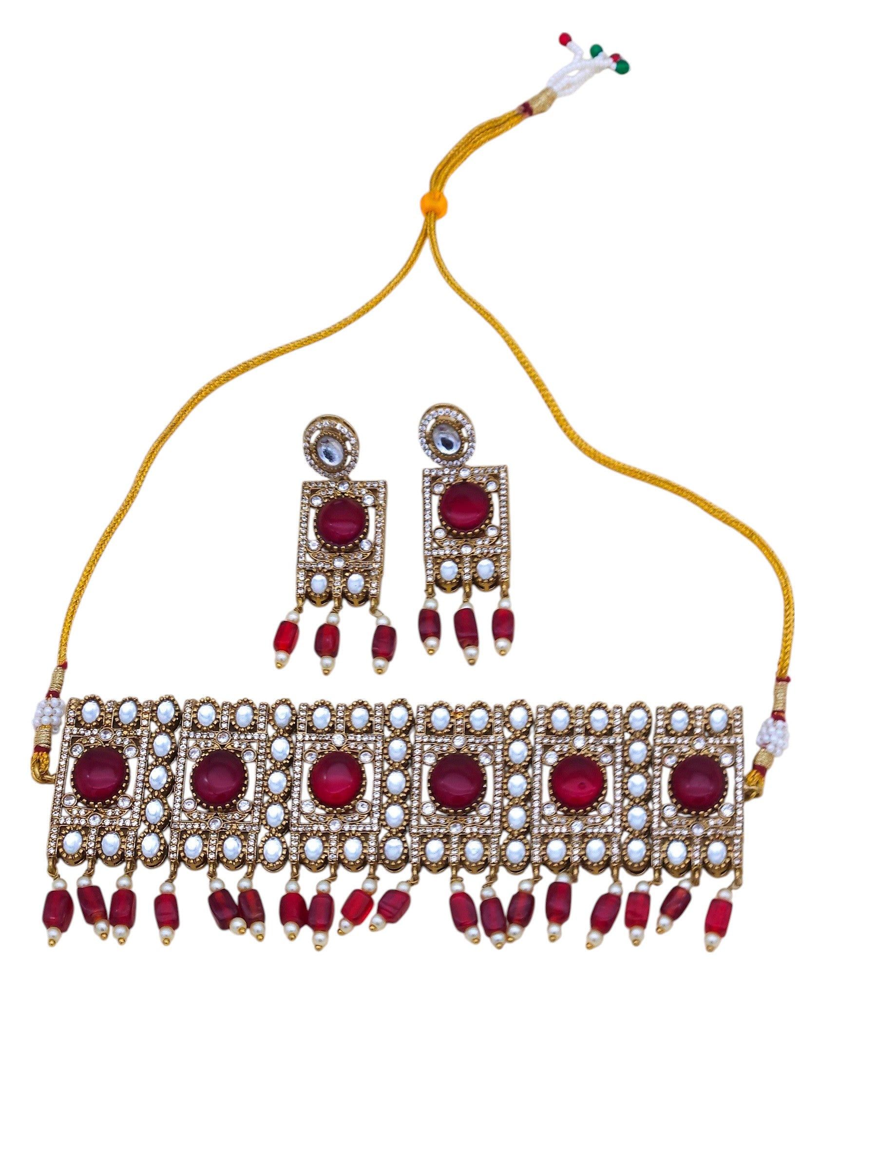 A gorgeous antique finish choker necklace with earrings, designed to bring effortless charm to every celebration
