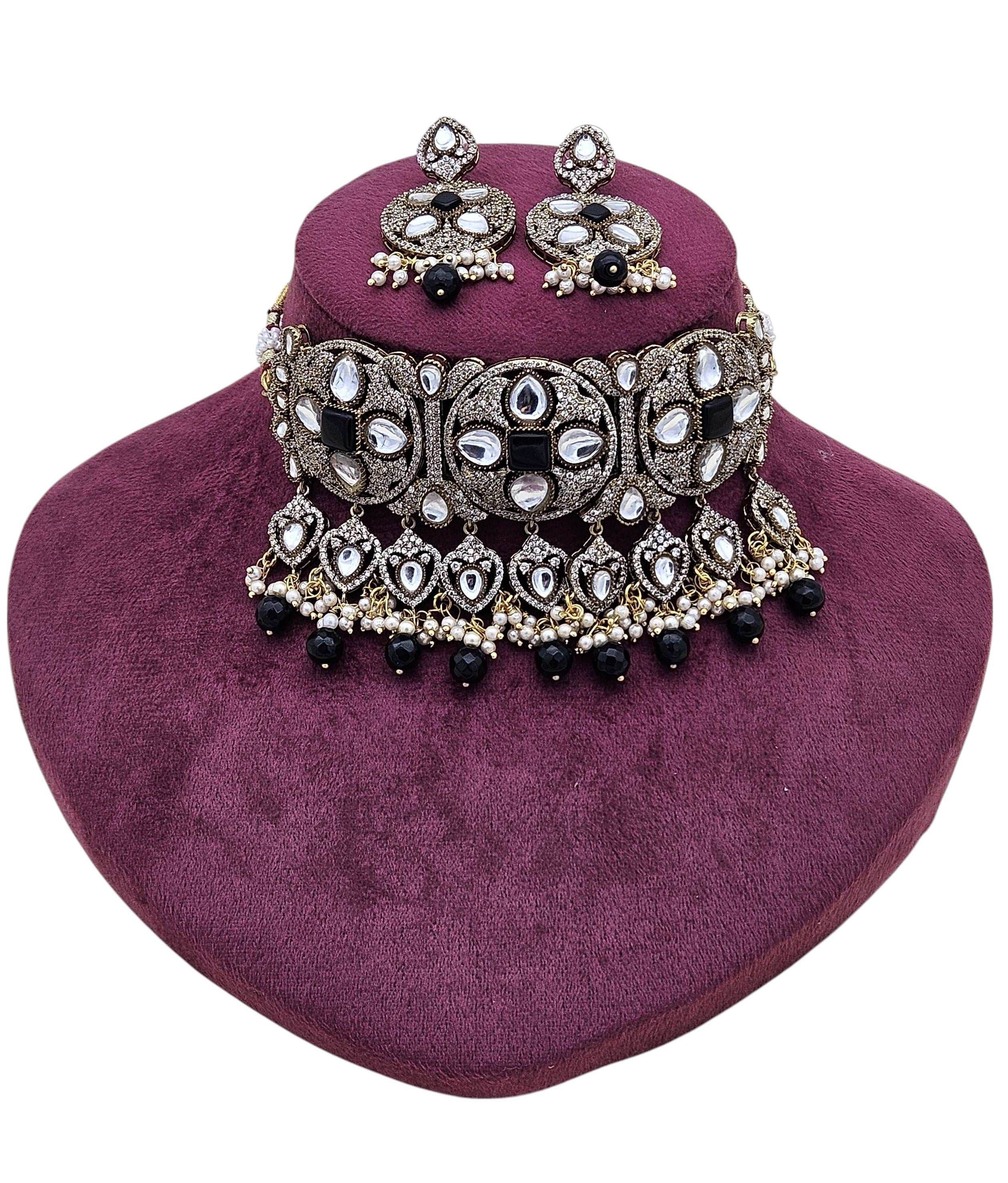 Stylish antique gold choker and earring set – perfect designer accessory for festive and party wear looks
