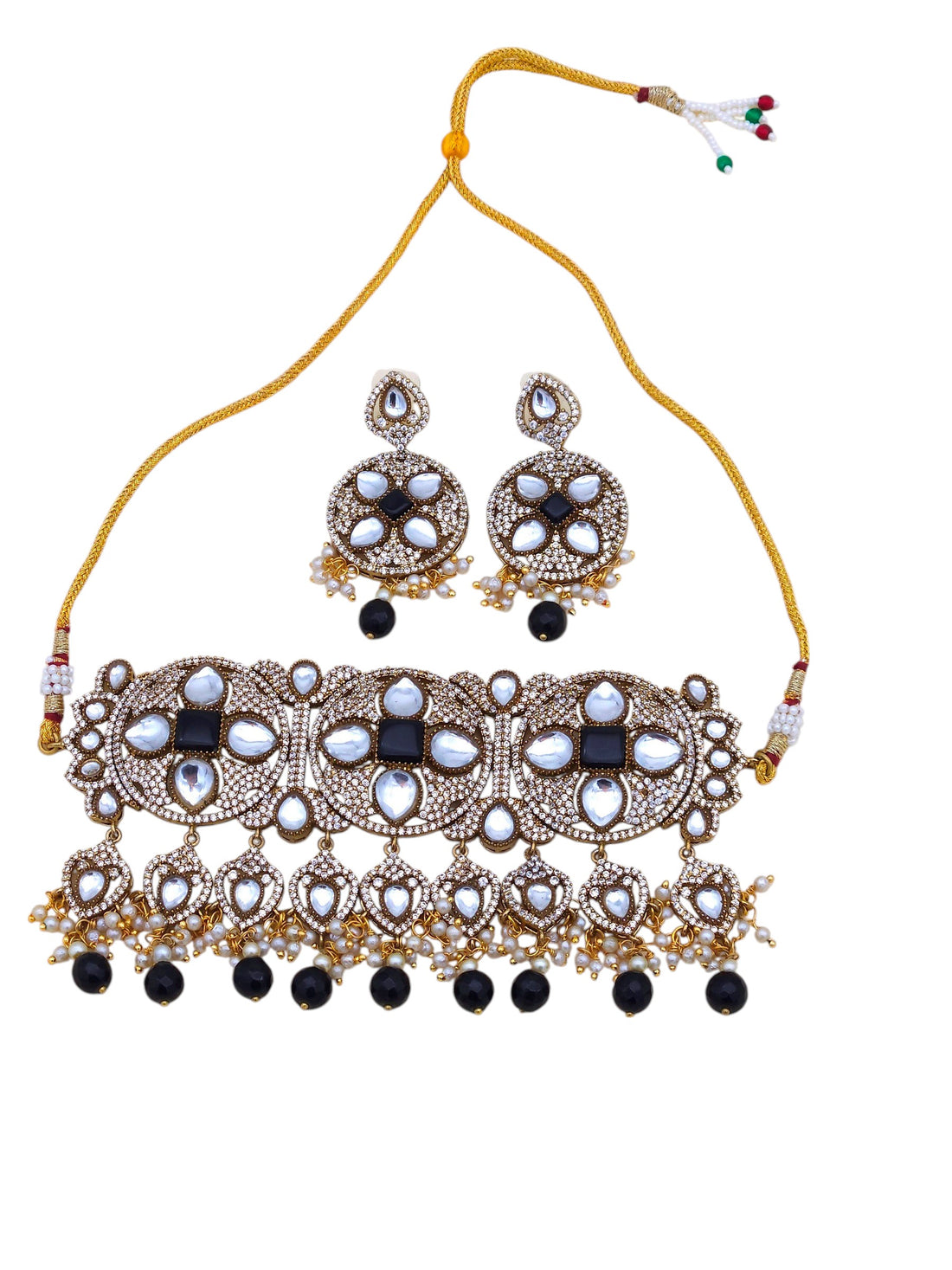 Trendy antique gold choker necklace and earrings – handcrafted designer party wear for women
