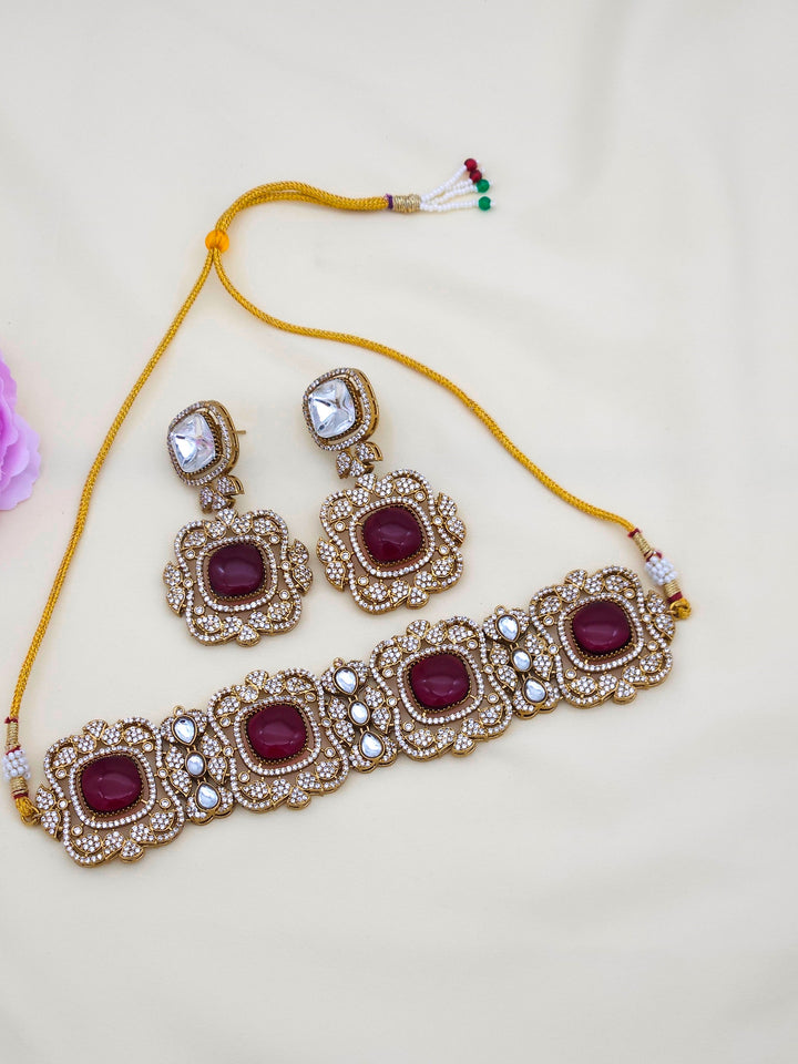 Stylish antique gold choker and earring set for women, perfect for party wear and festive occasions
