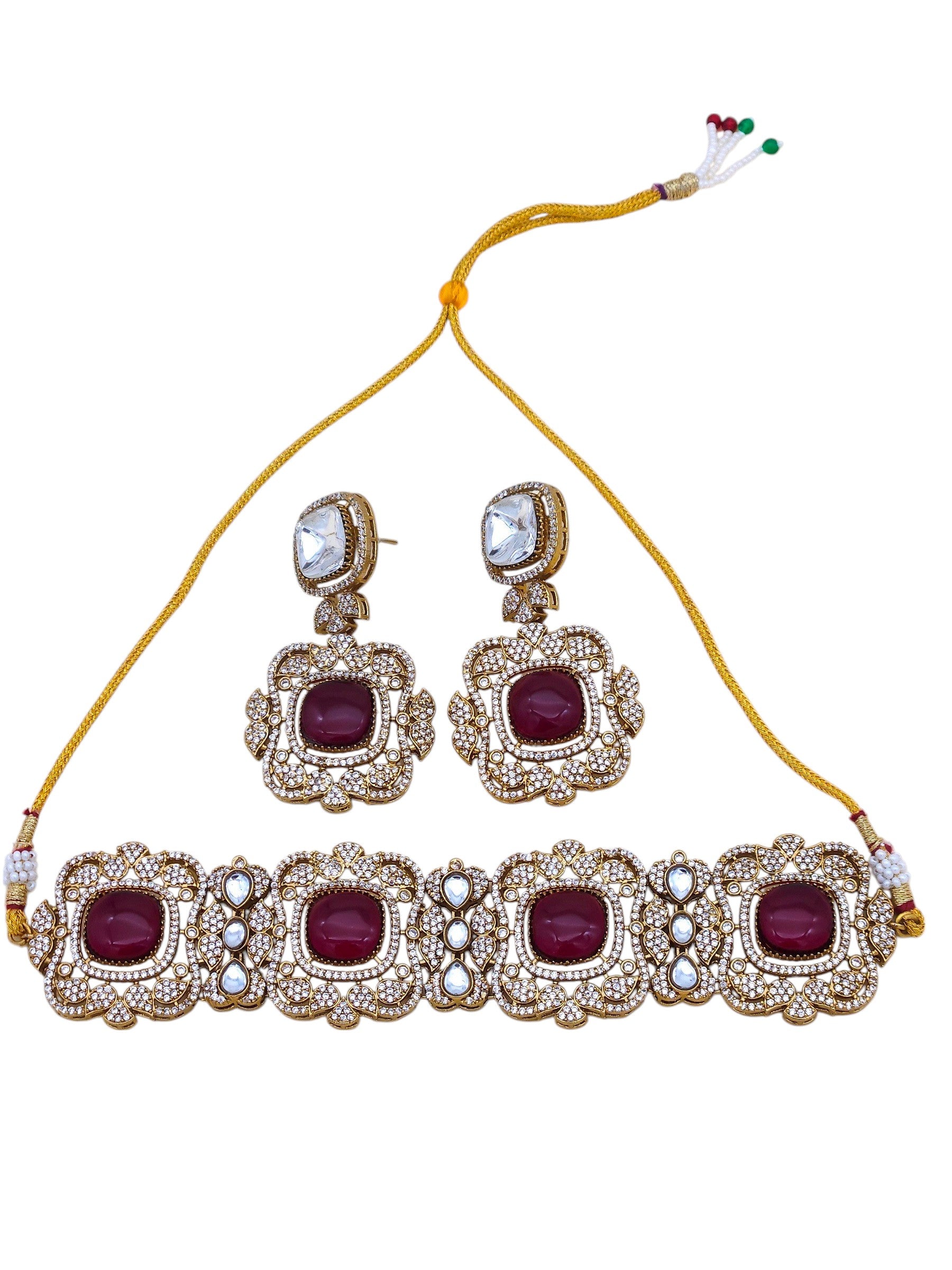 Women’s antique gold plated choker and earrings set, designed for festive dressing and party looks
