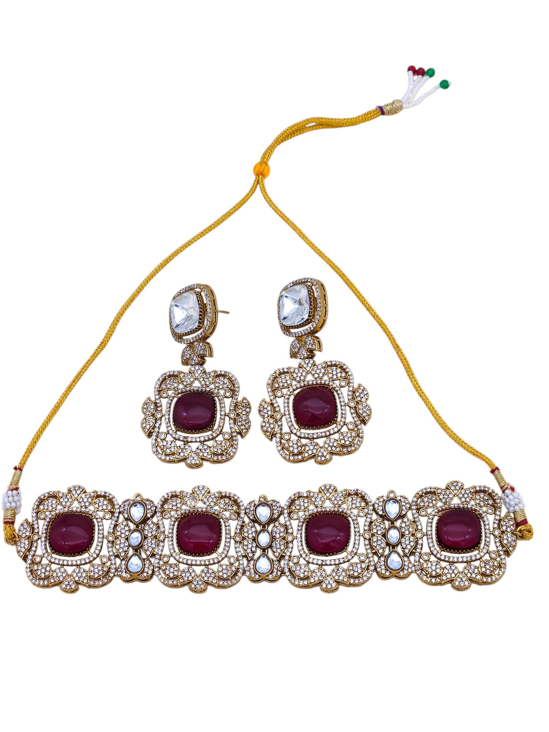 Women’s antique gold plated choker and earrings set, designed for festive dressing and party looks
