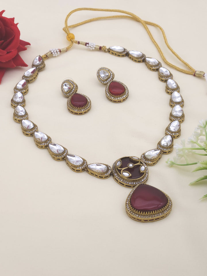 Handcrafted antique gold plated AD-Polky necklace earring set – luxury ethnic statement jewelry
